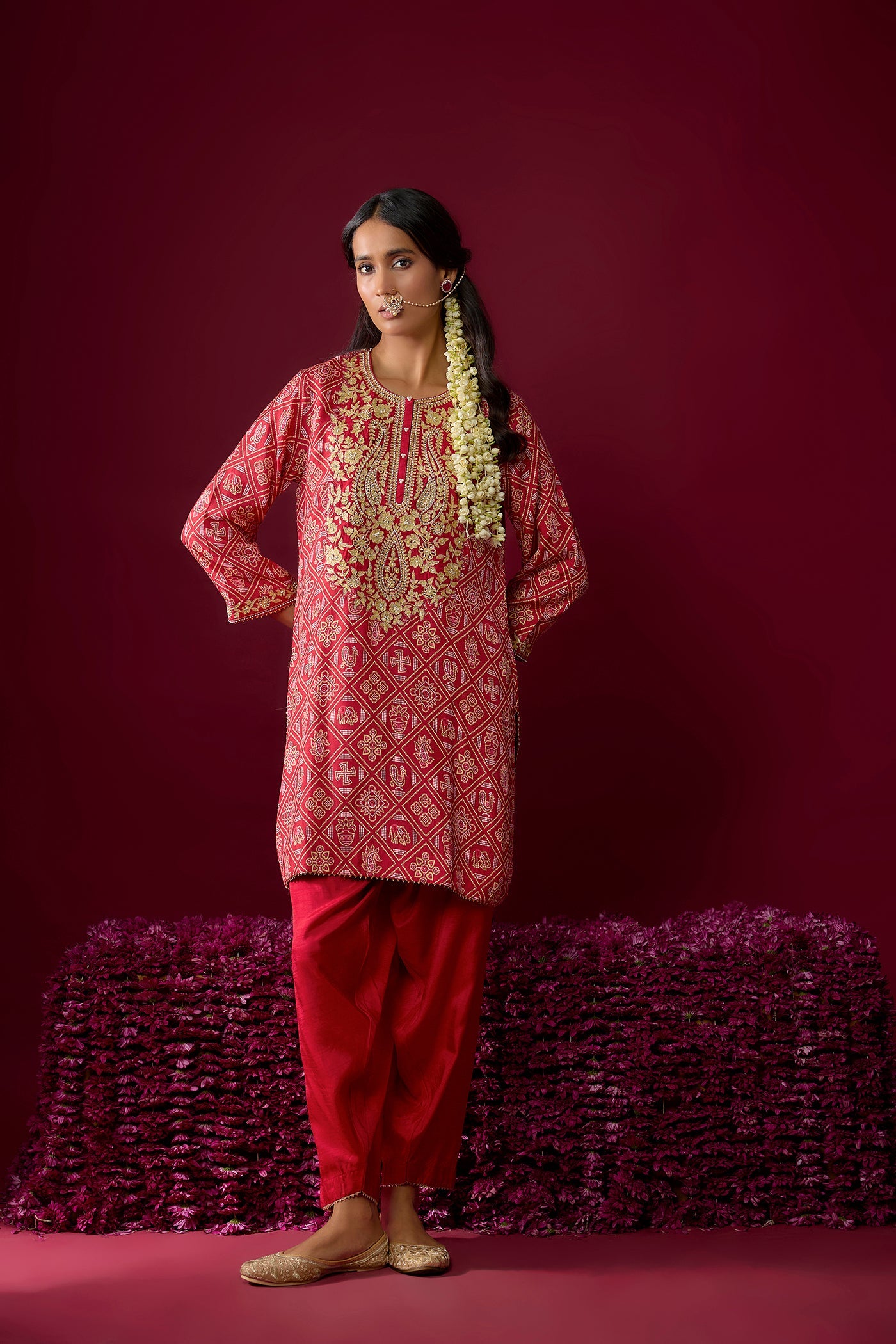 Nargis - Deep Red Short Kurta With Salwar