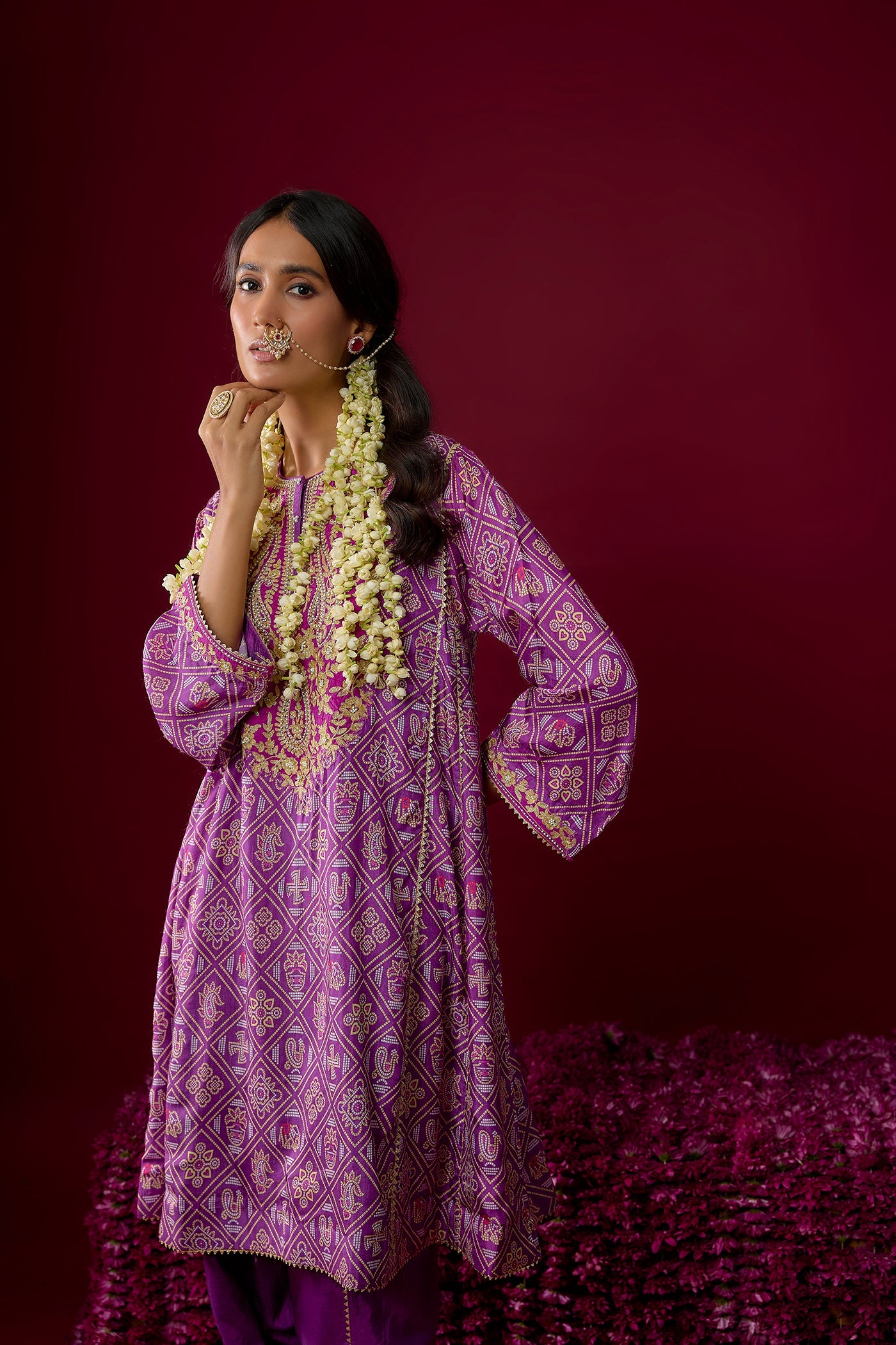 Nargis - Deep Purple Short Chauga With Salwar