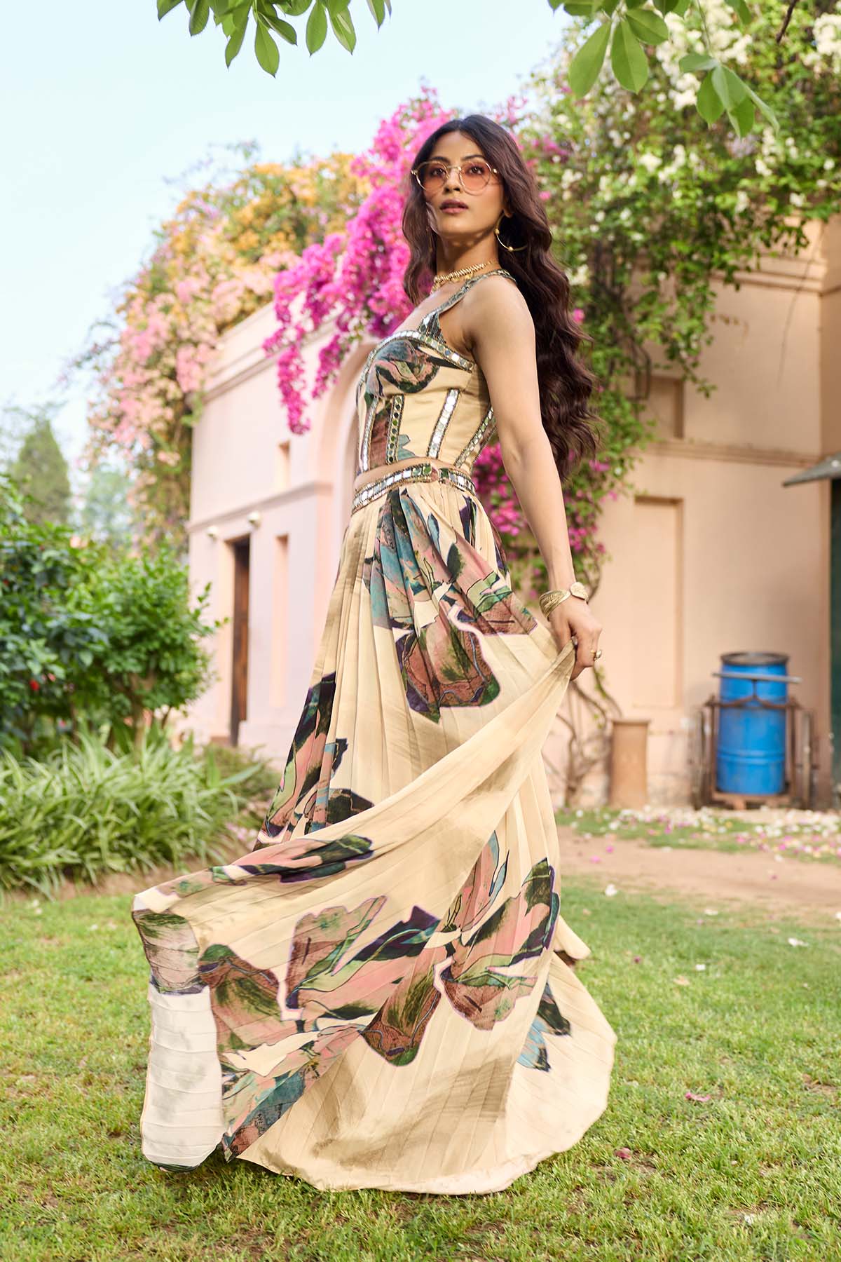 Beige Floral Lehenga Set