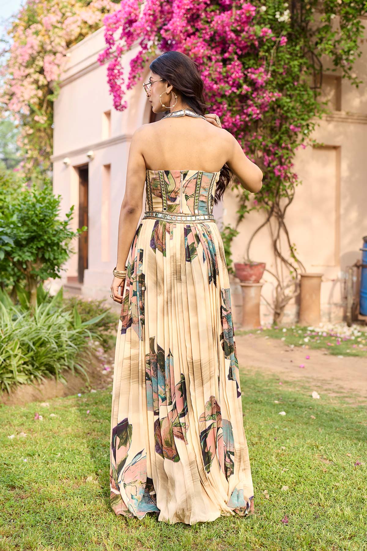 Beige Floral Lehenga Set