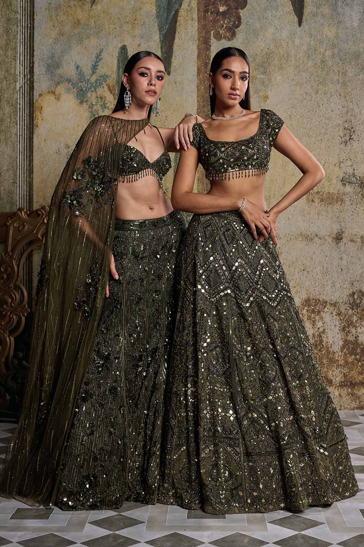 Algae Green Embellished Lehengaset