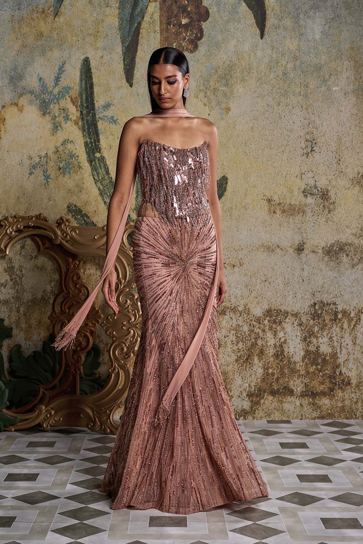 Copper Embellished Skirt Set