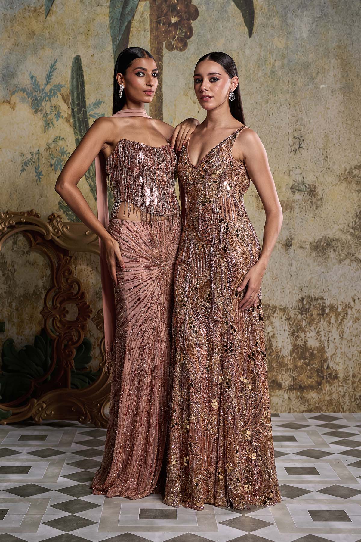 Copper Embellished Skirt Set