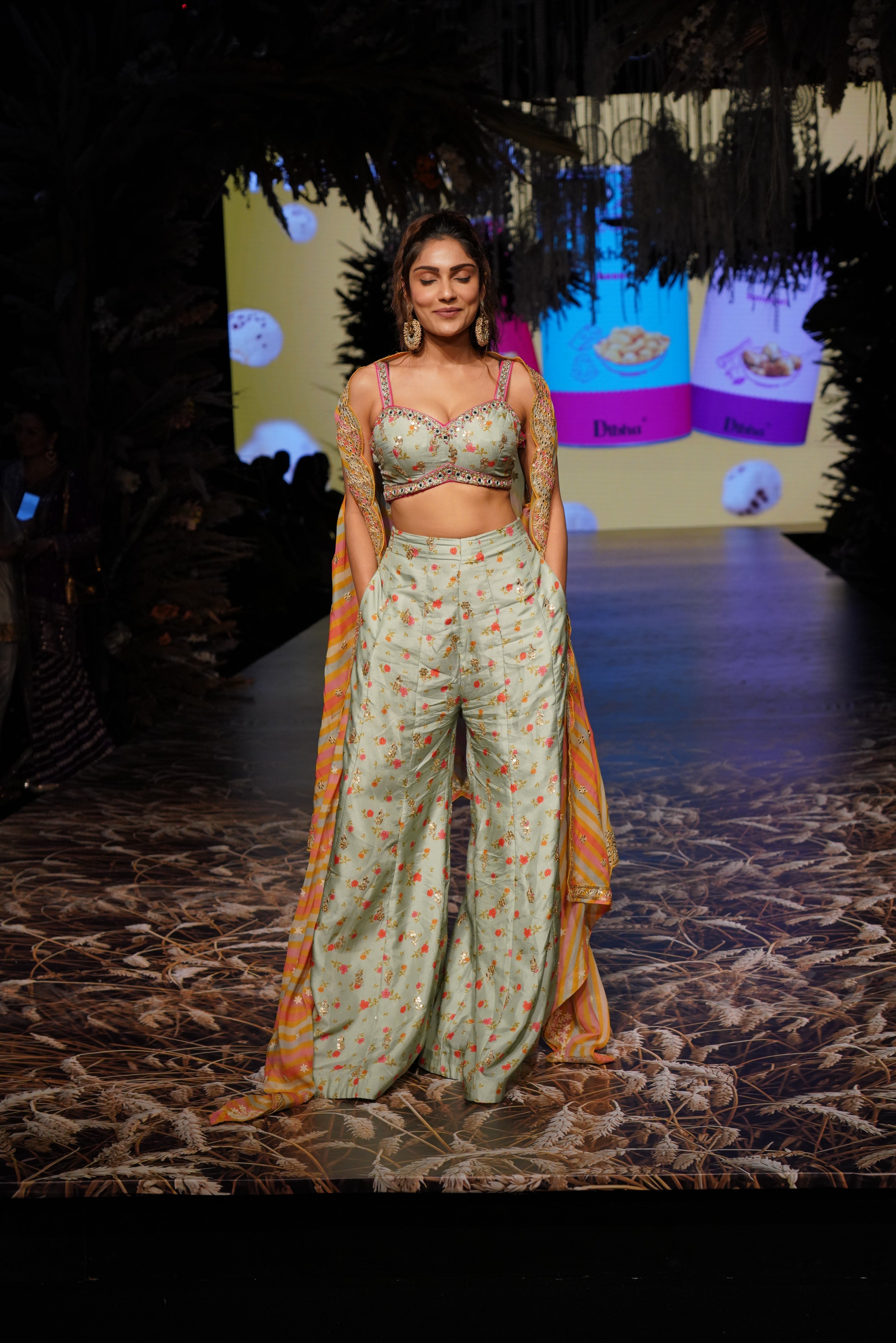 Rashida Panel Pant With Cape -Ishita Raj