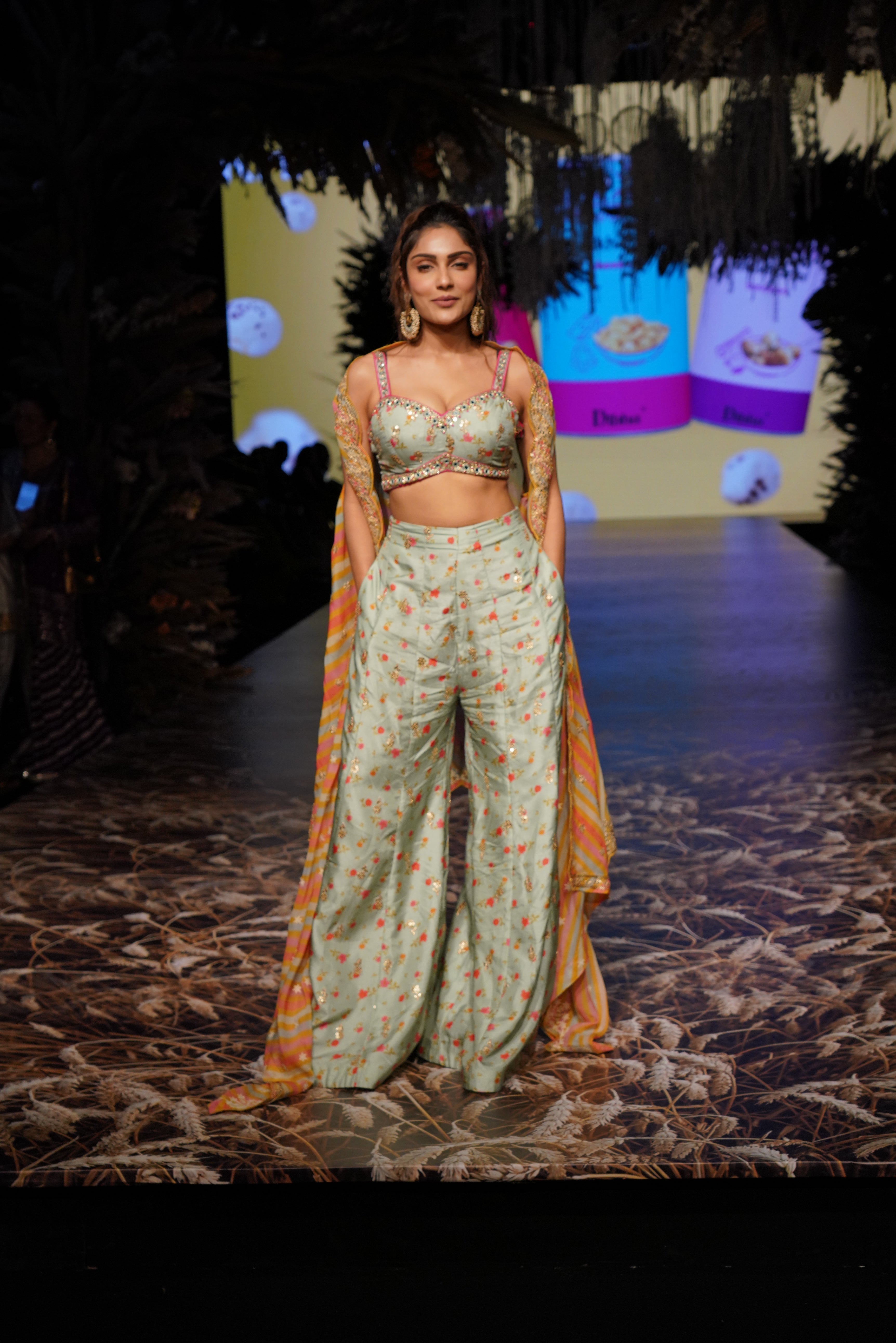 Rashida Panel Pant With Cape -Ishita Raj