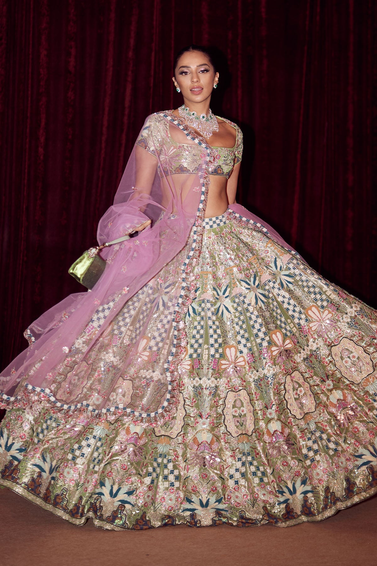 Parisa - Green Tissue Lehenga Set