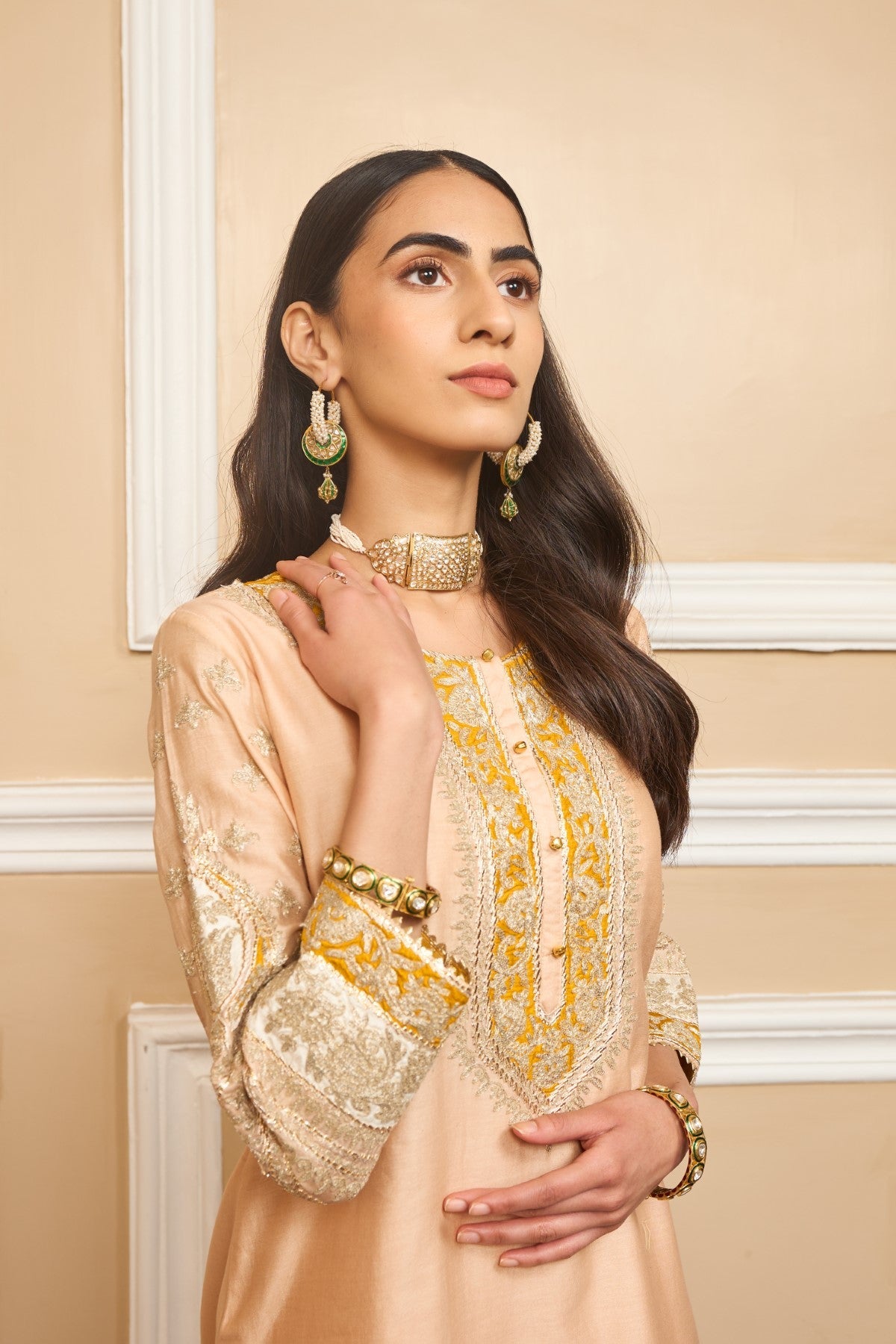 MUSKAN SETHI IN RAINA - ROSEPINK SHORT KURTA WITH SHARARA AND ODHNI