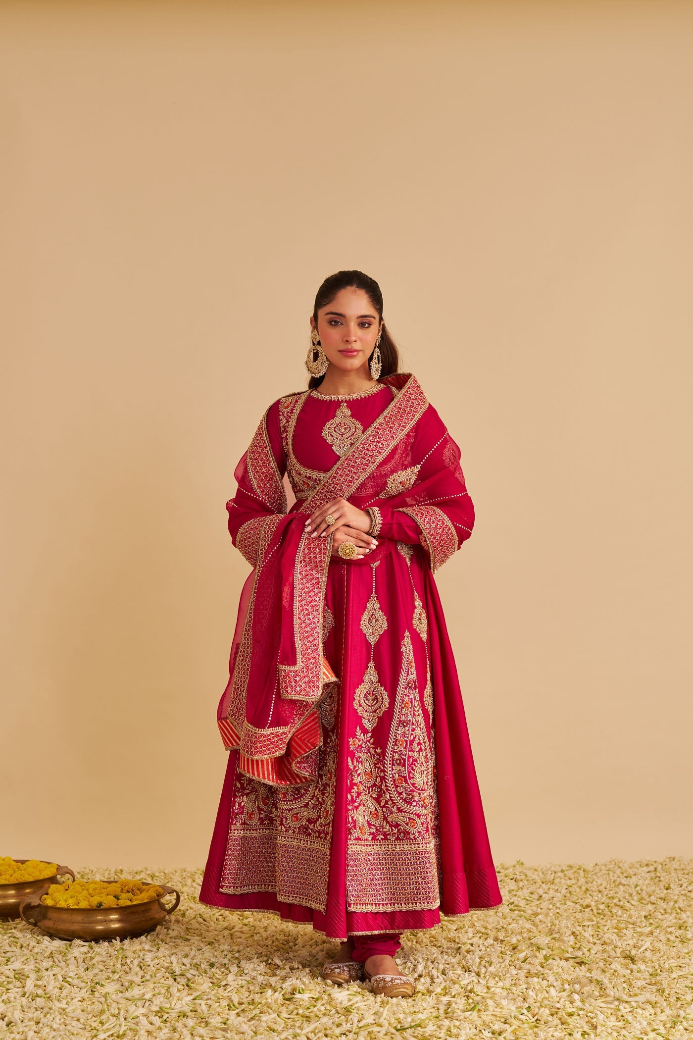 Zainah - Dabka Zardozi Embroidered Silk Hotpink Anarkali  Set