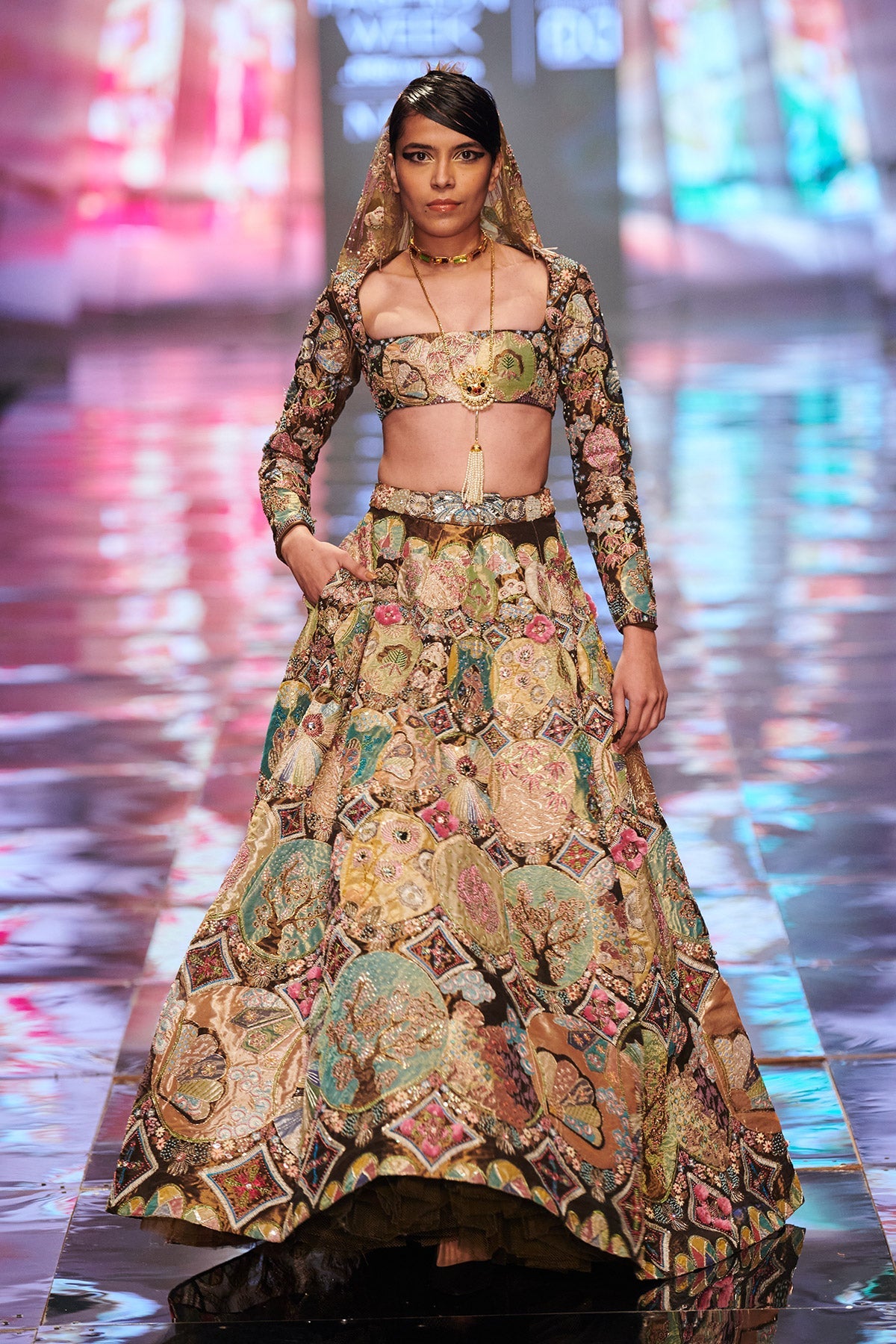 Lleo-Morera - Antique Gold Tissue Lehenga Set