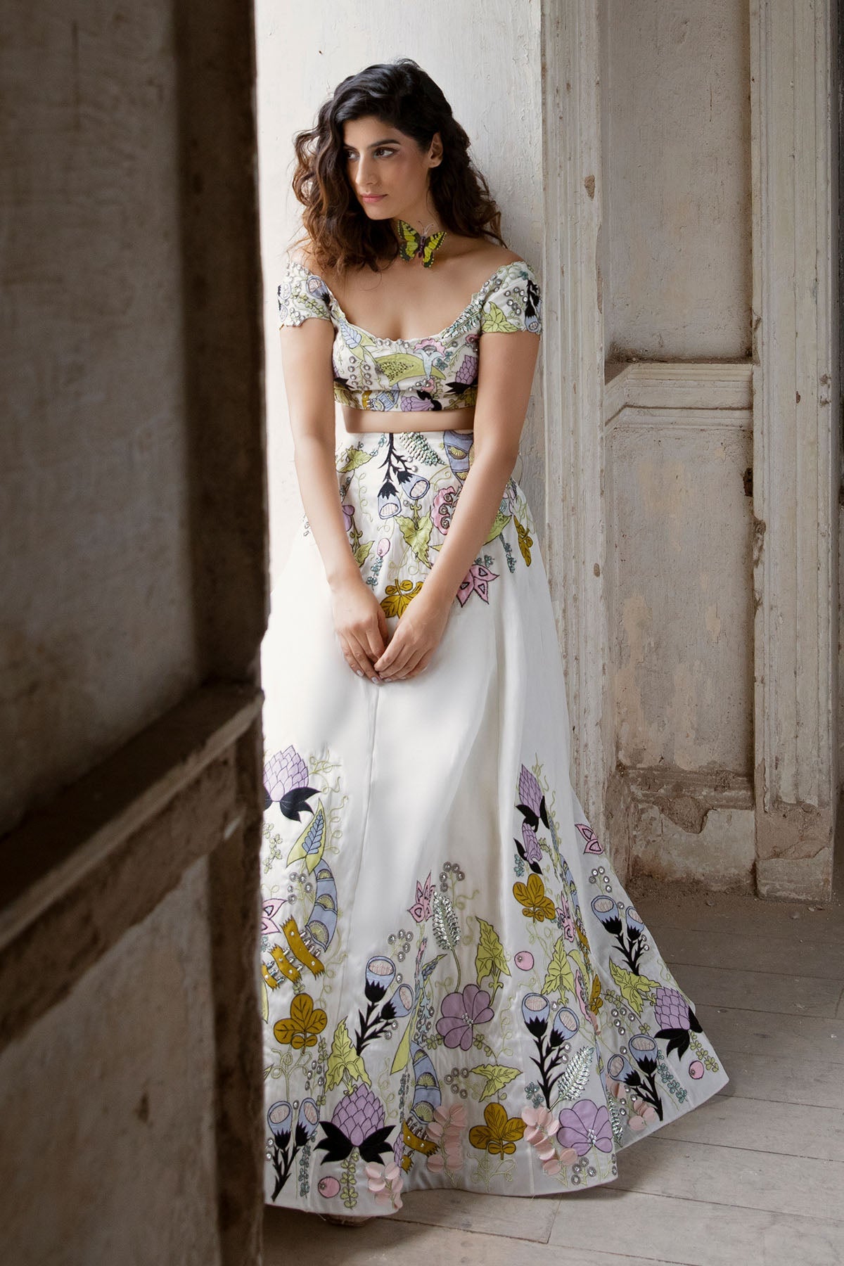 Glitterati - White Raw Silk Lehenga Set