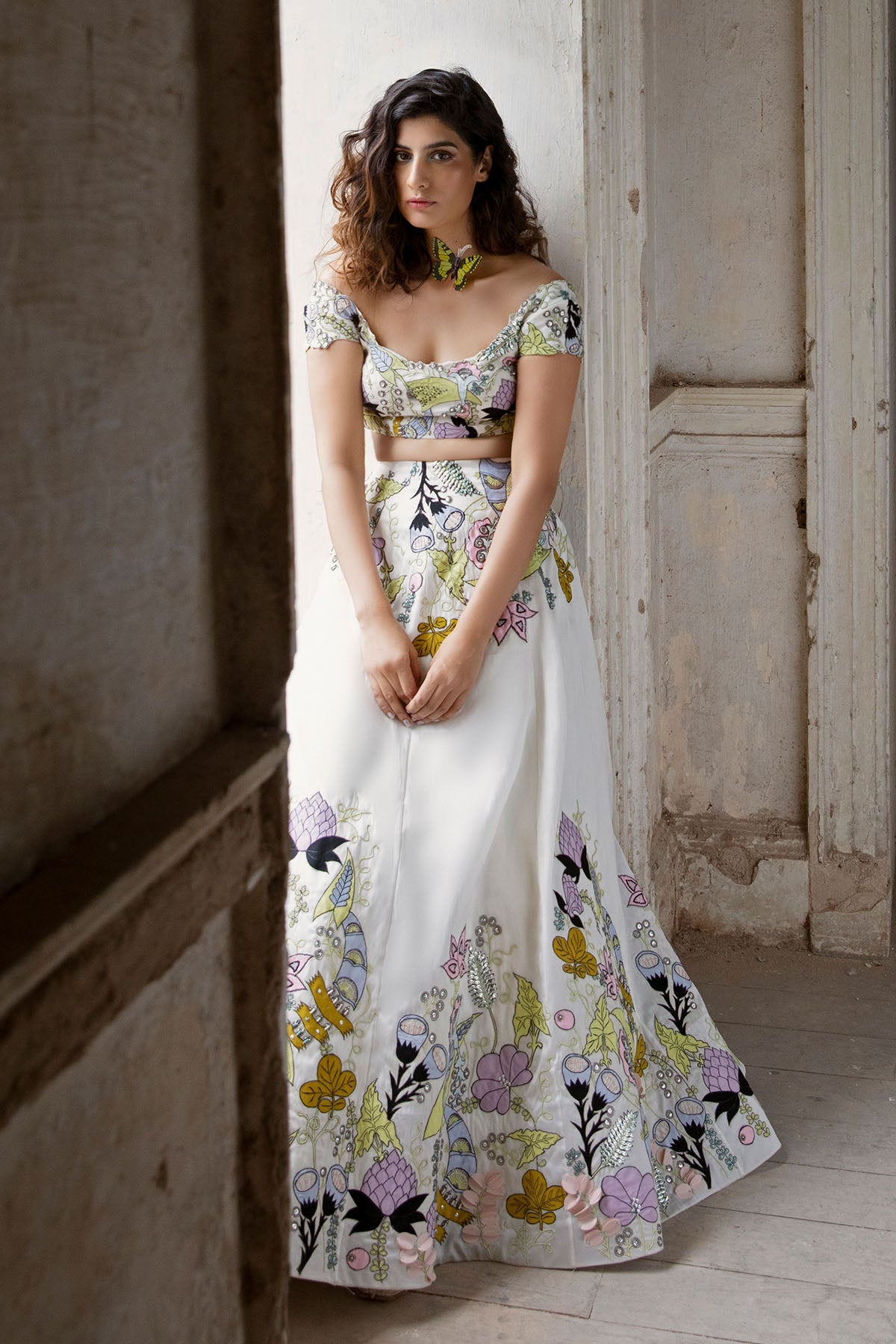 Glitterati - White Raw Silk Lehenga Set