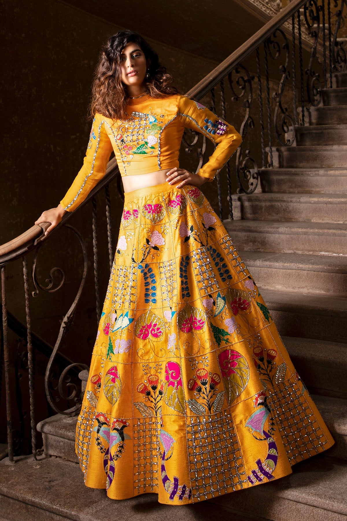 Ambernova - Amber Yellow Raw Silk Lehenga Set