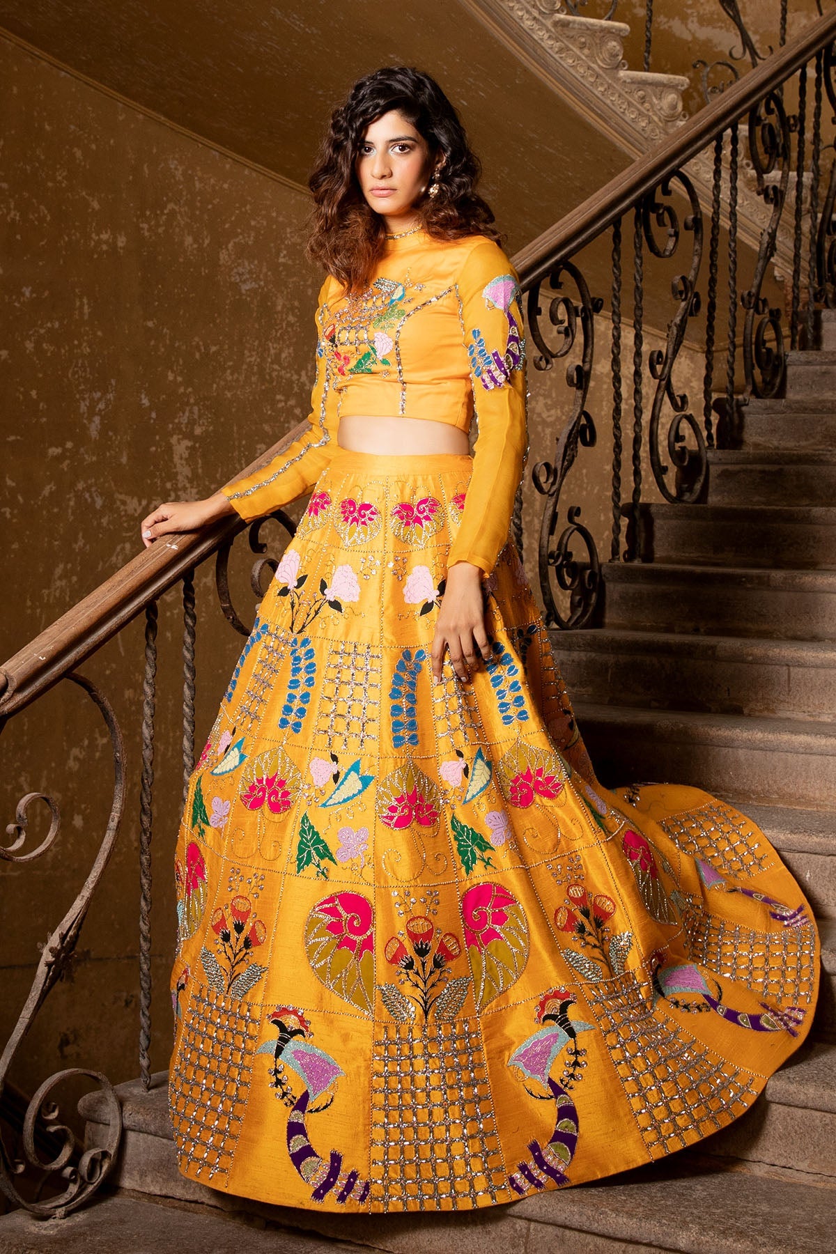 Ambernova - Amber Yellow Raw Silk Lehenga Set