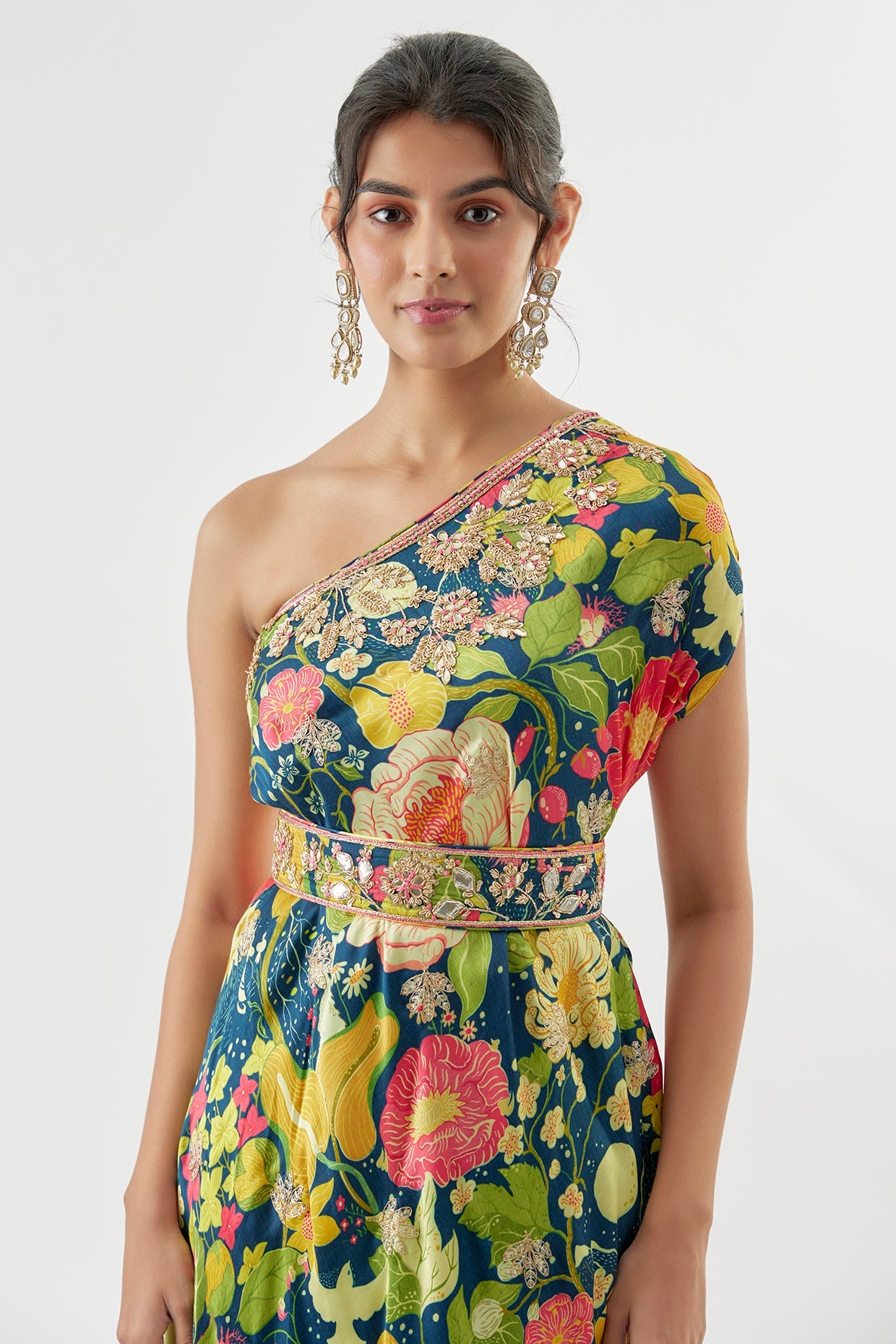 Eli one-shoulder dress with belt