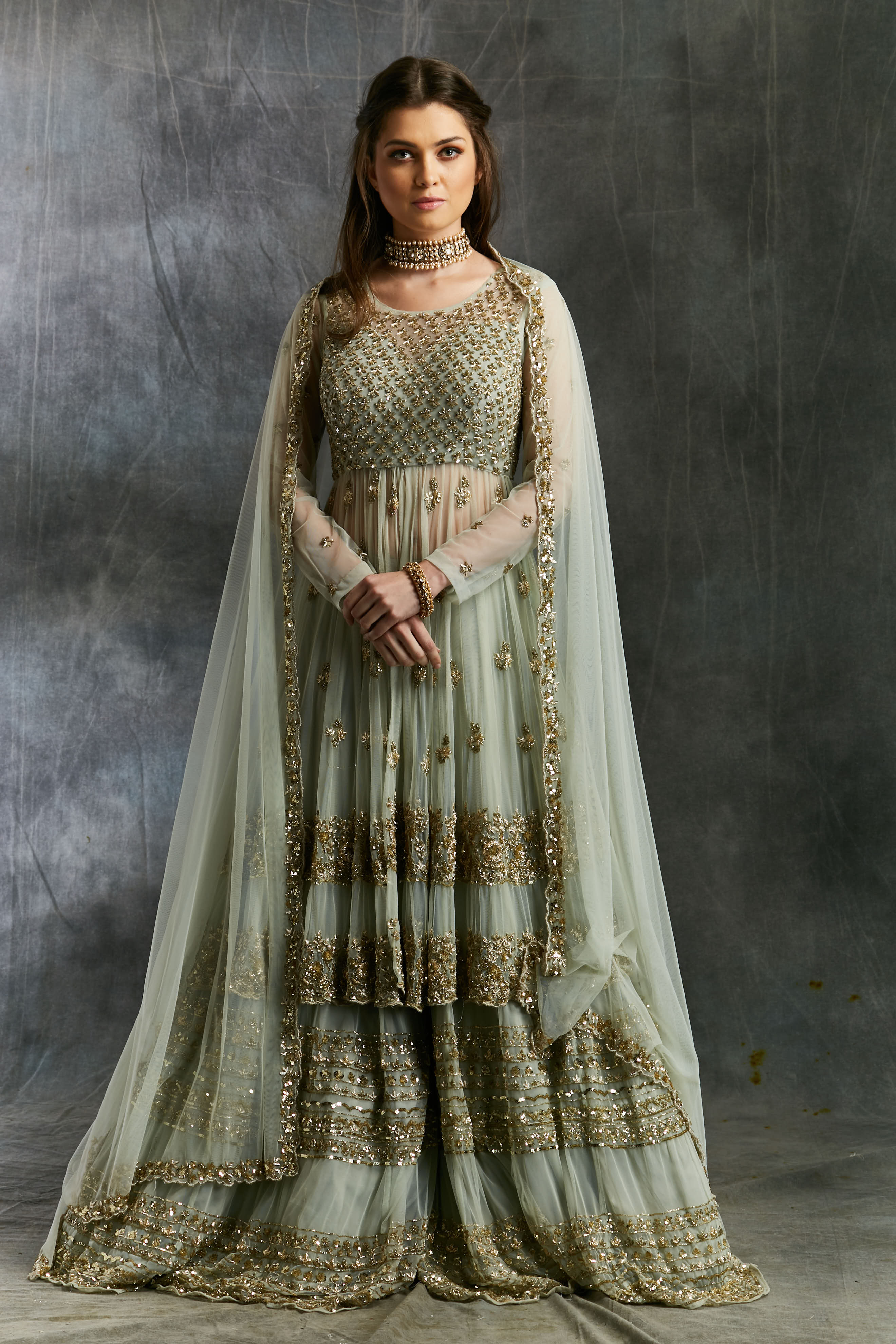 Sea Green Zari And Sequin Sharara