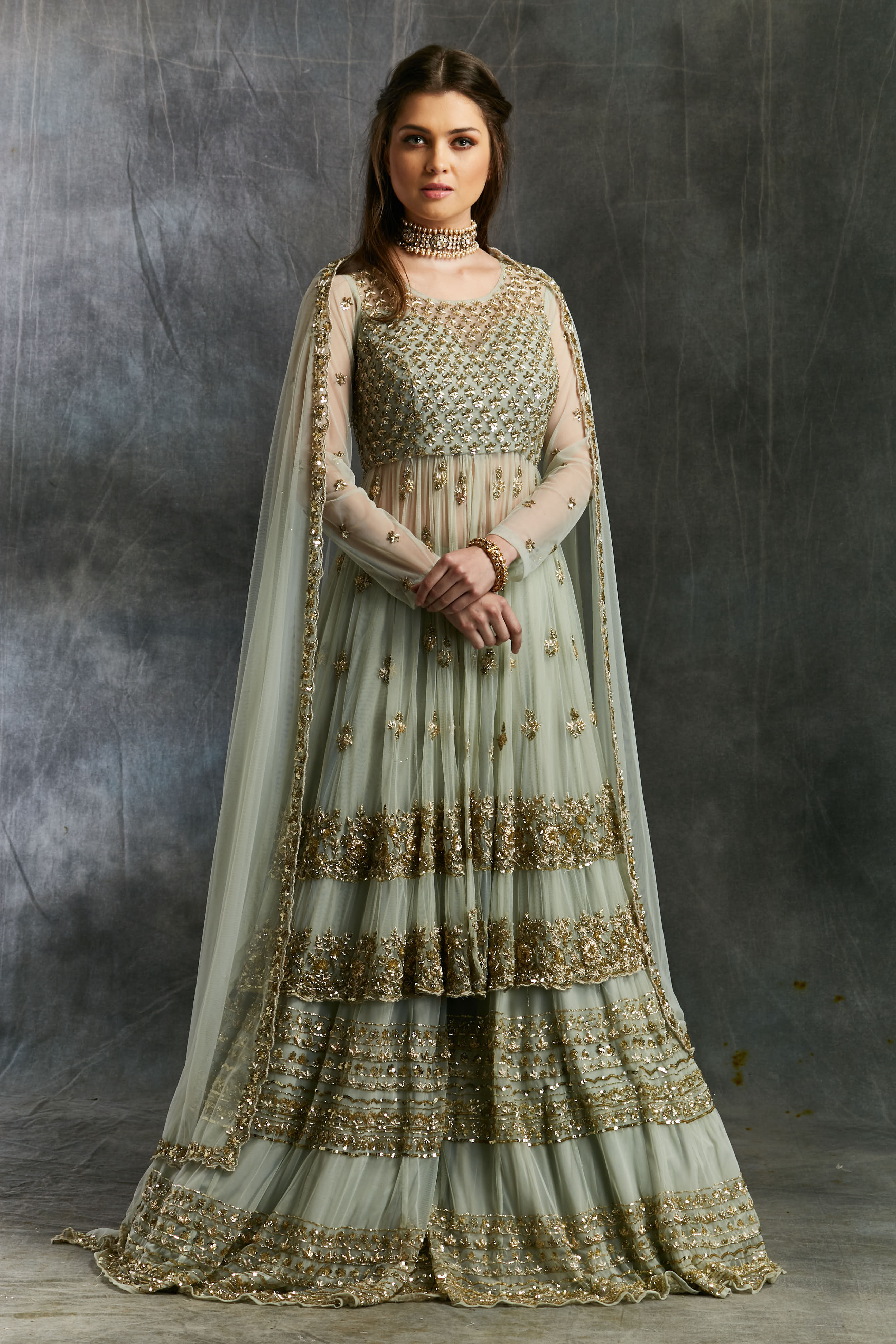Sea Green Zari And Sequin Sharara