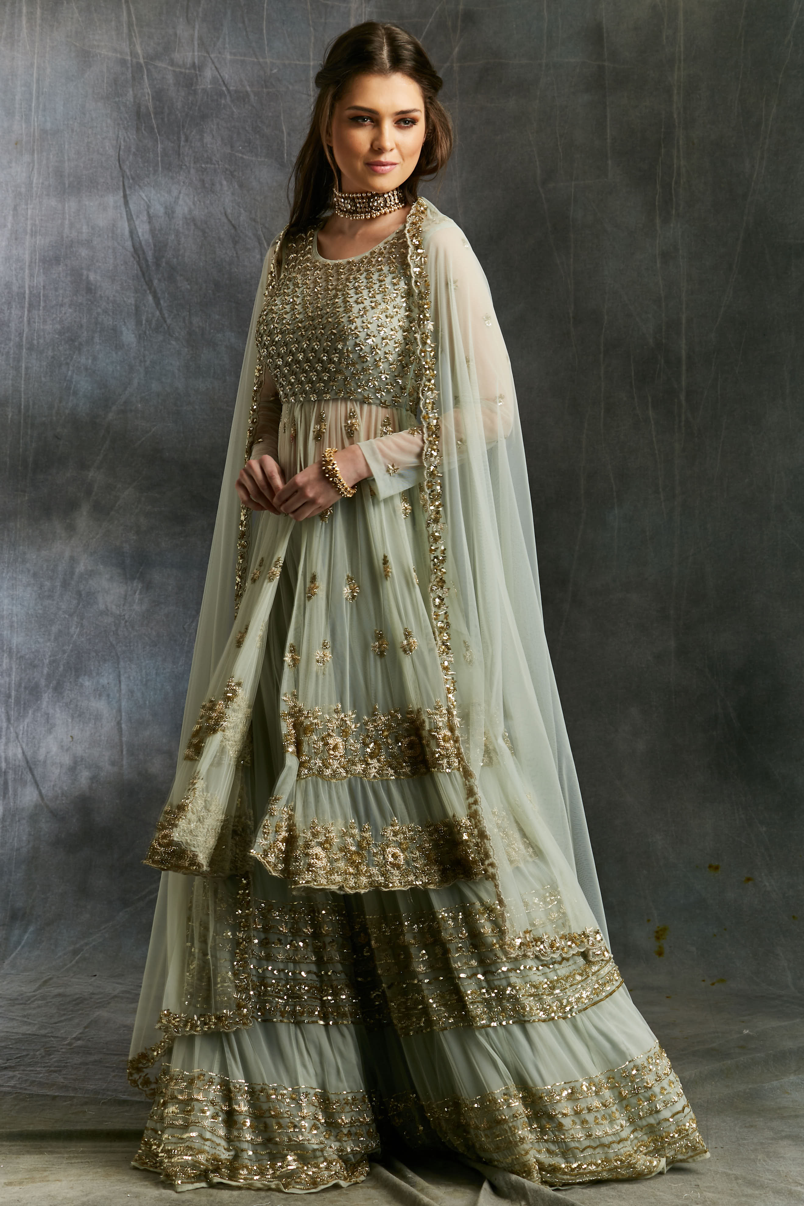 Sea Green Zari And Sequin Sharara