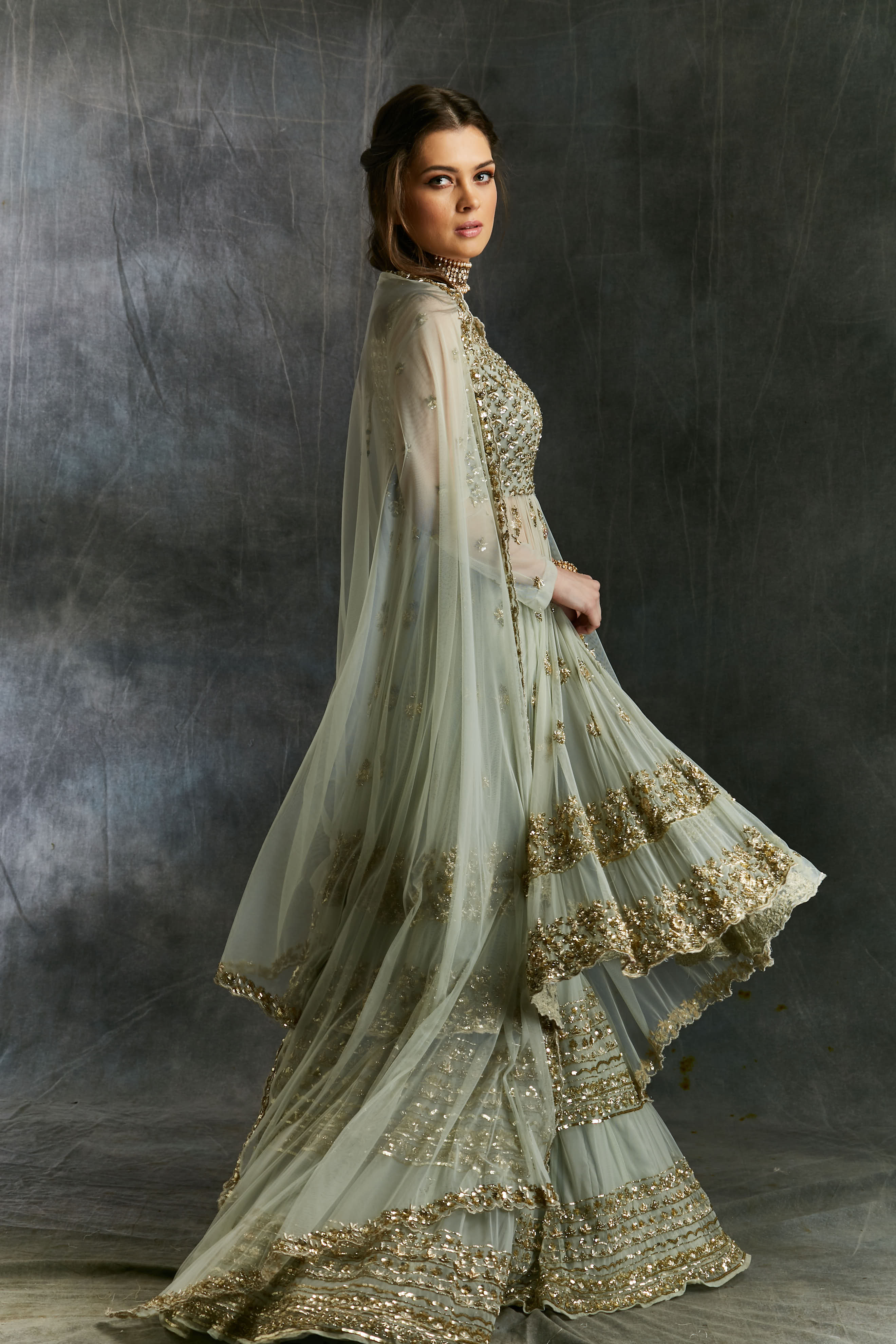 Sea Green Zari And Sequin Sharara
