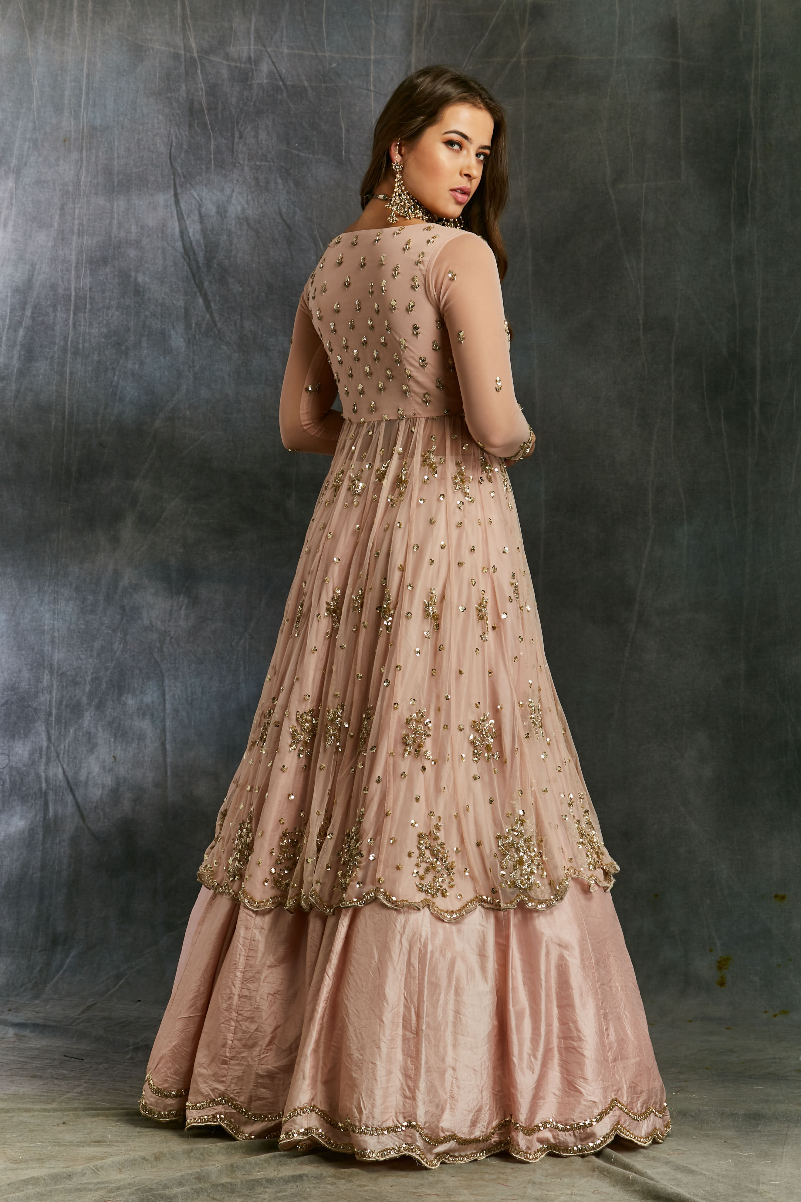 Pink Sequin Net With Pink Silk Skirt