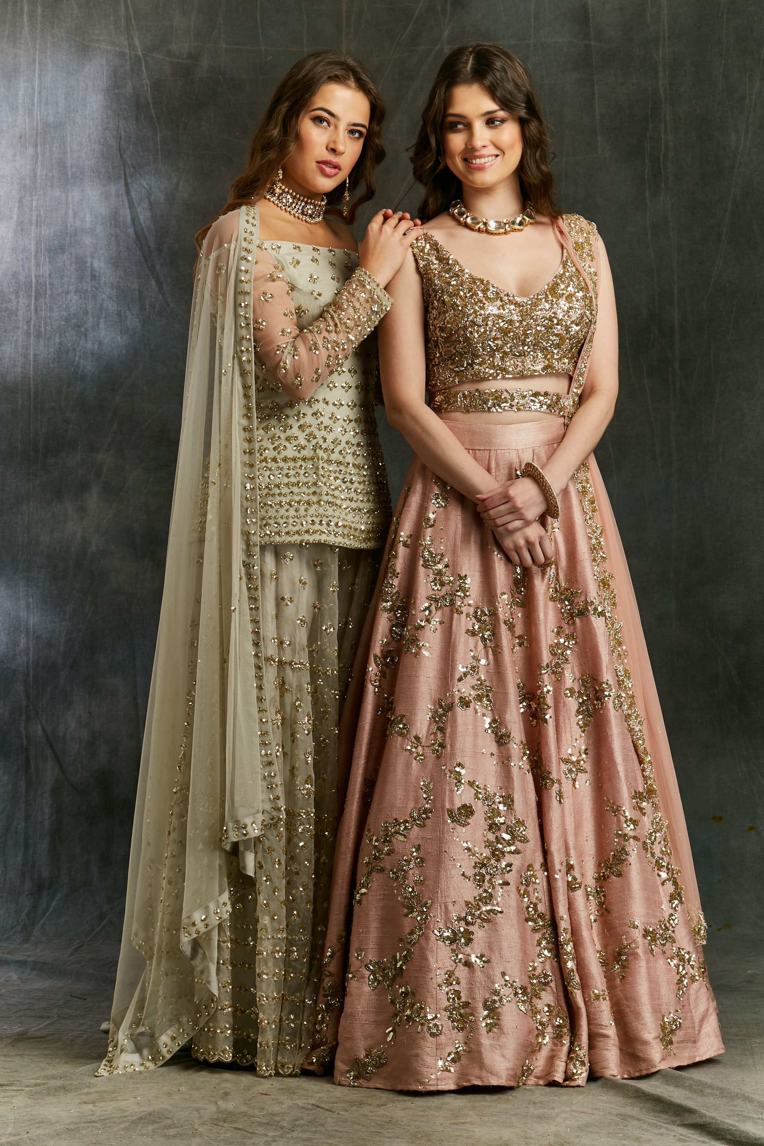 Grey Off Shoulder Kurti With Sharara Set