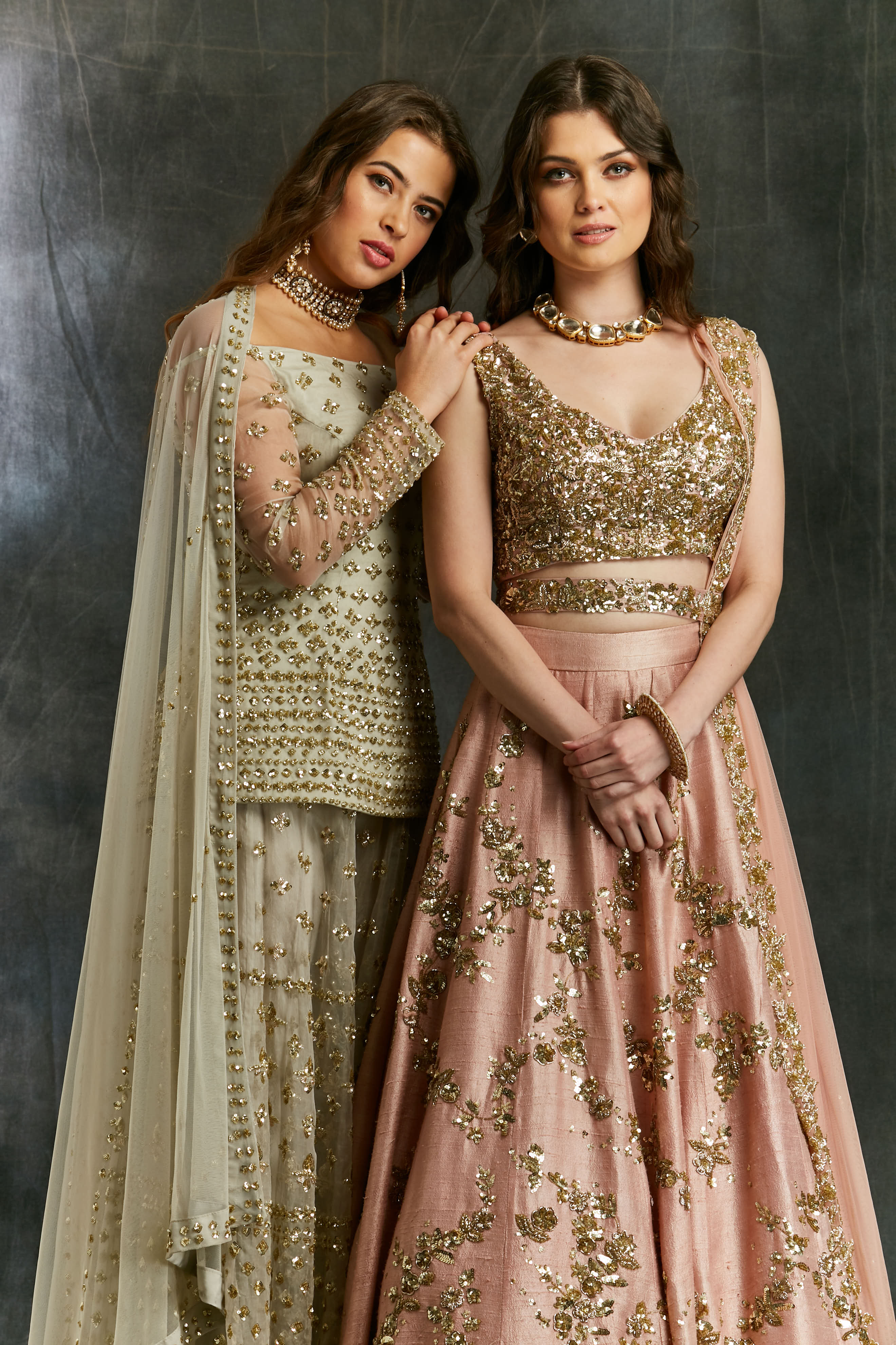 Grey Off Shoulder Kurti With Sharara Set
