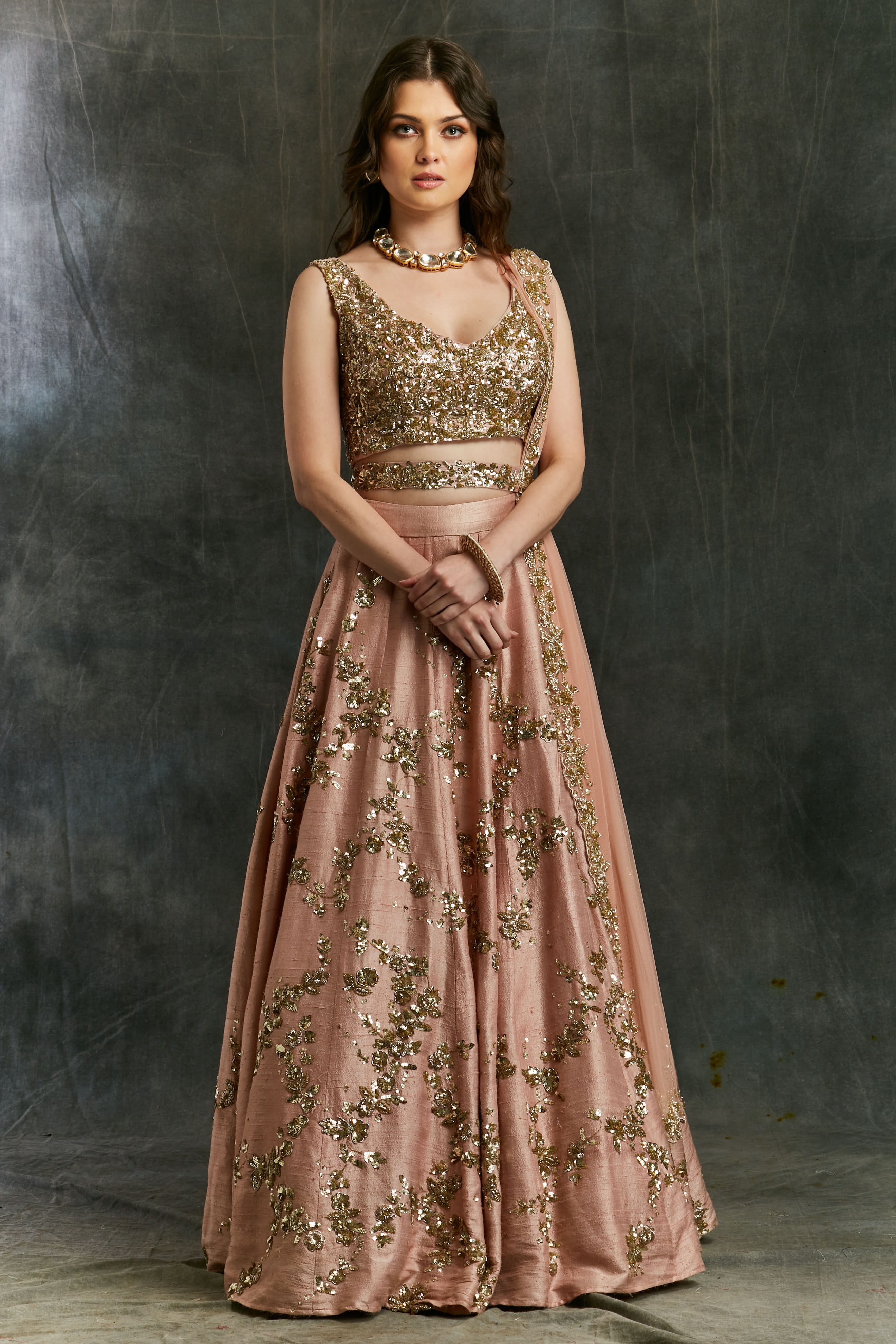 Pink Sequin Jaal Lehenga