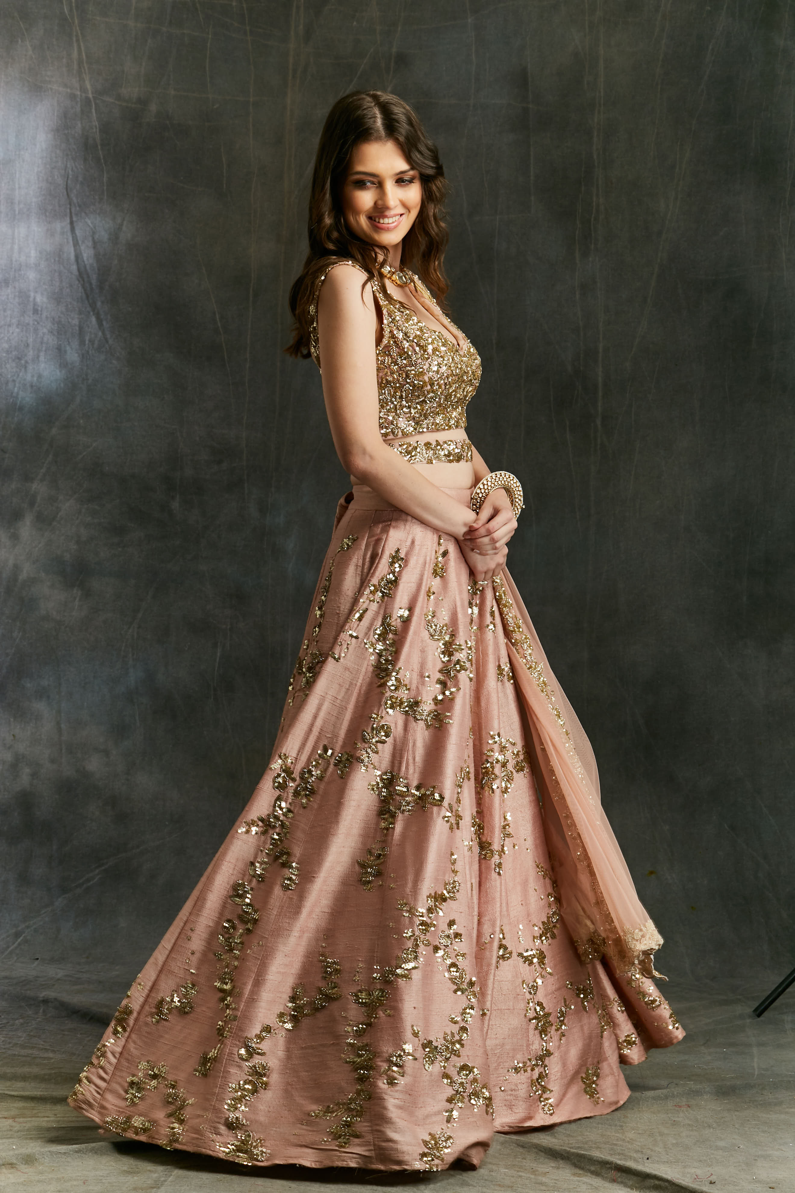 Pink Sequin Jaal Lehenga