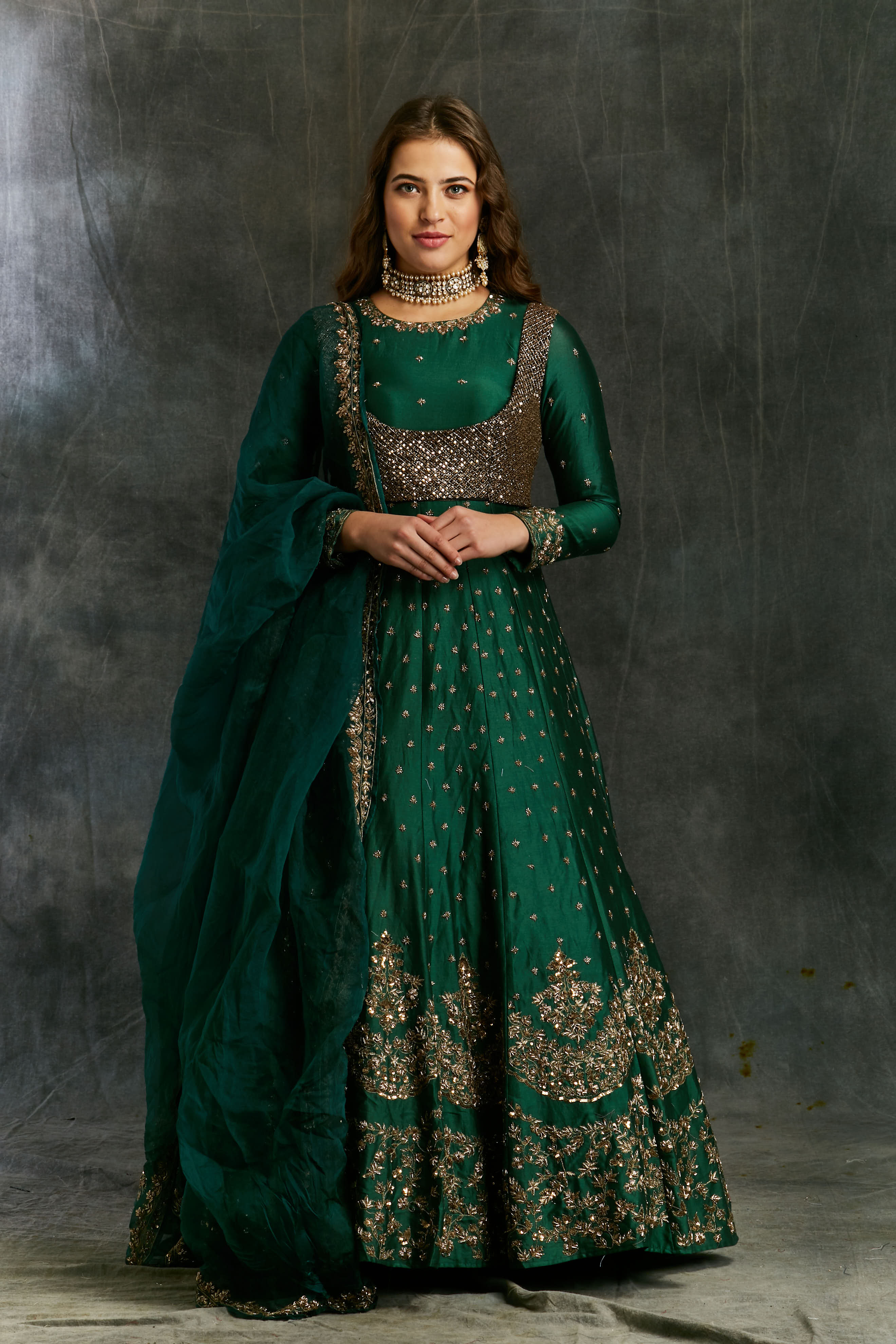 Dark Green Emerald Anarkali Set