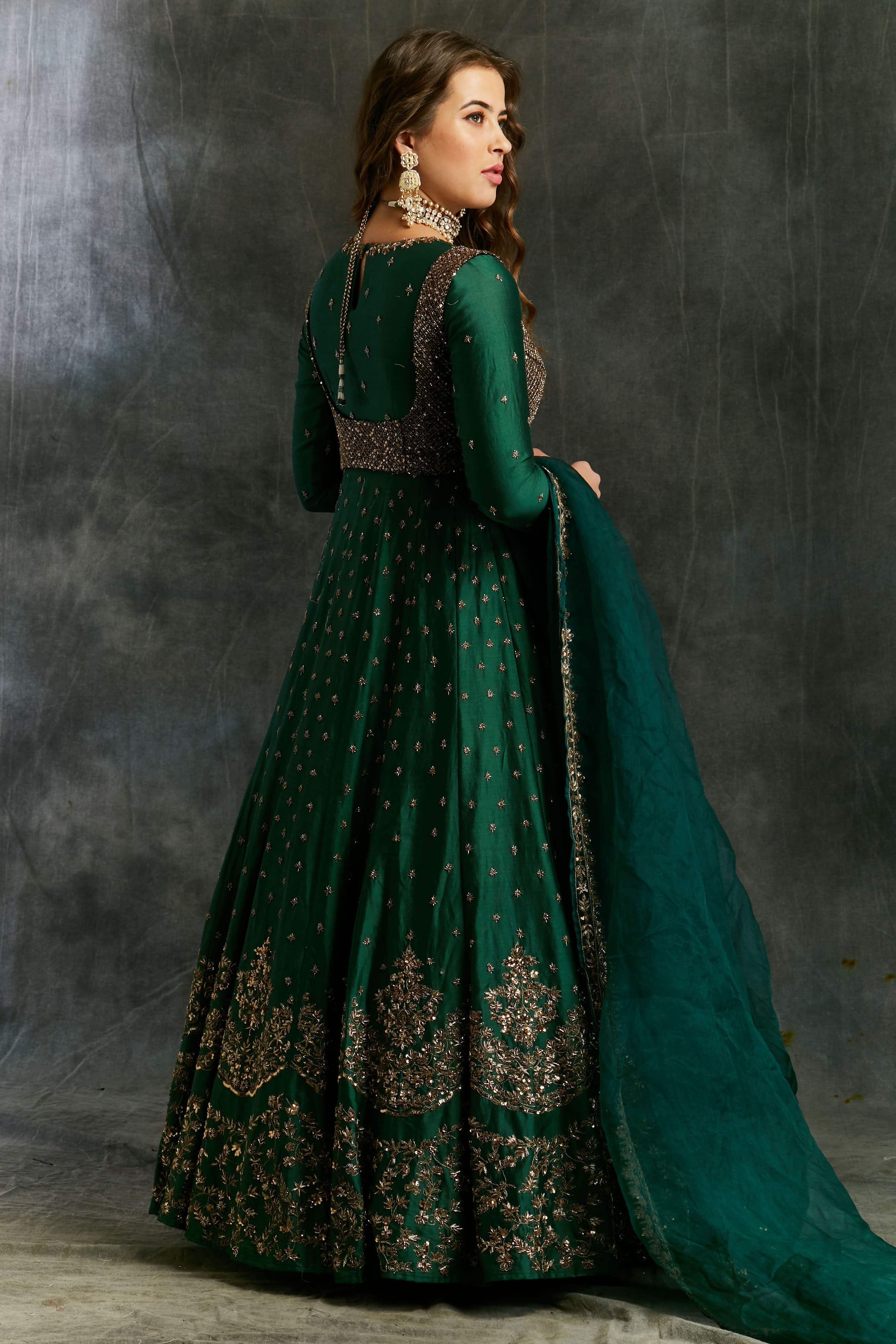 Dark Green Emerald Anarkali Set