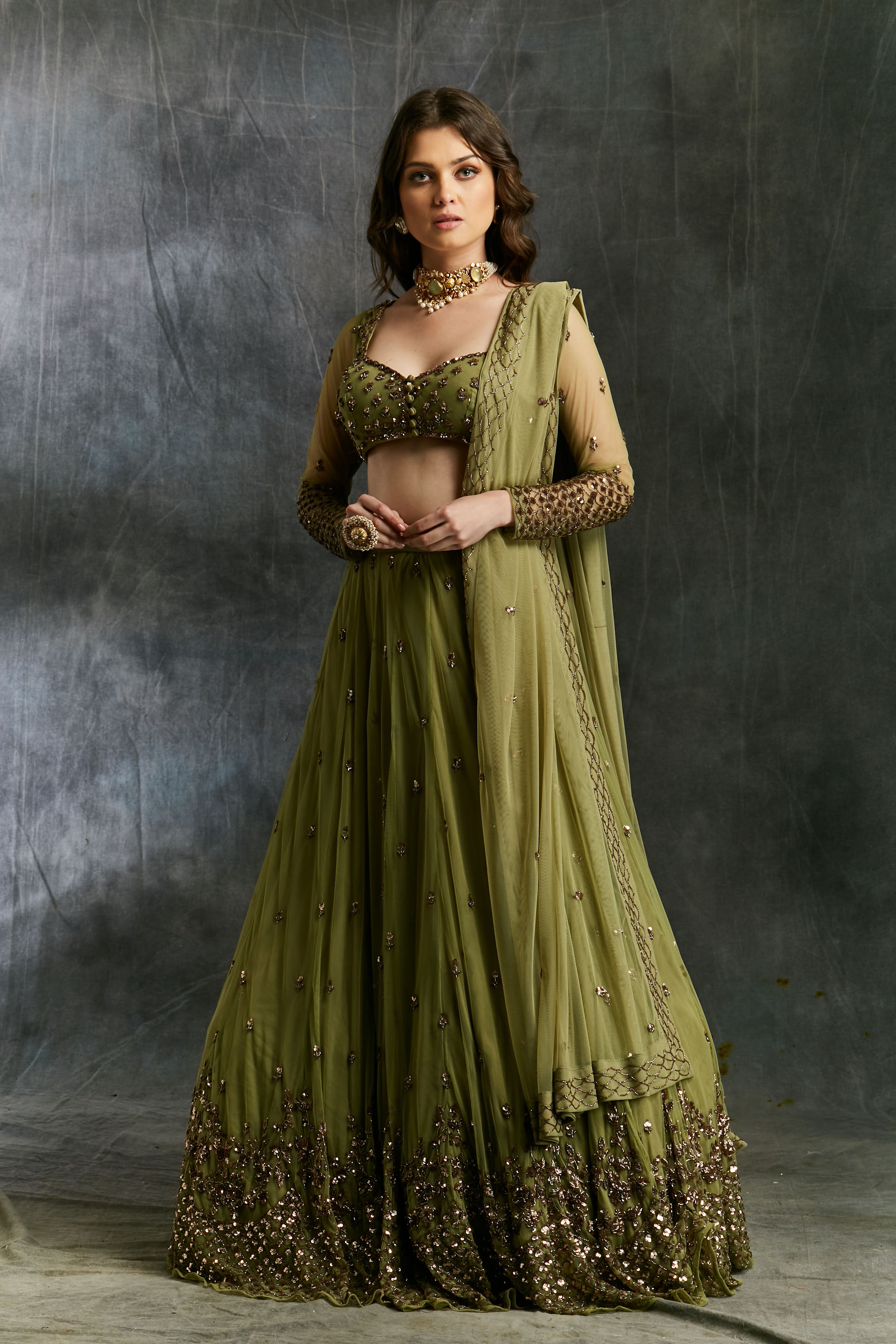 Olive Green Lehenga Set