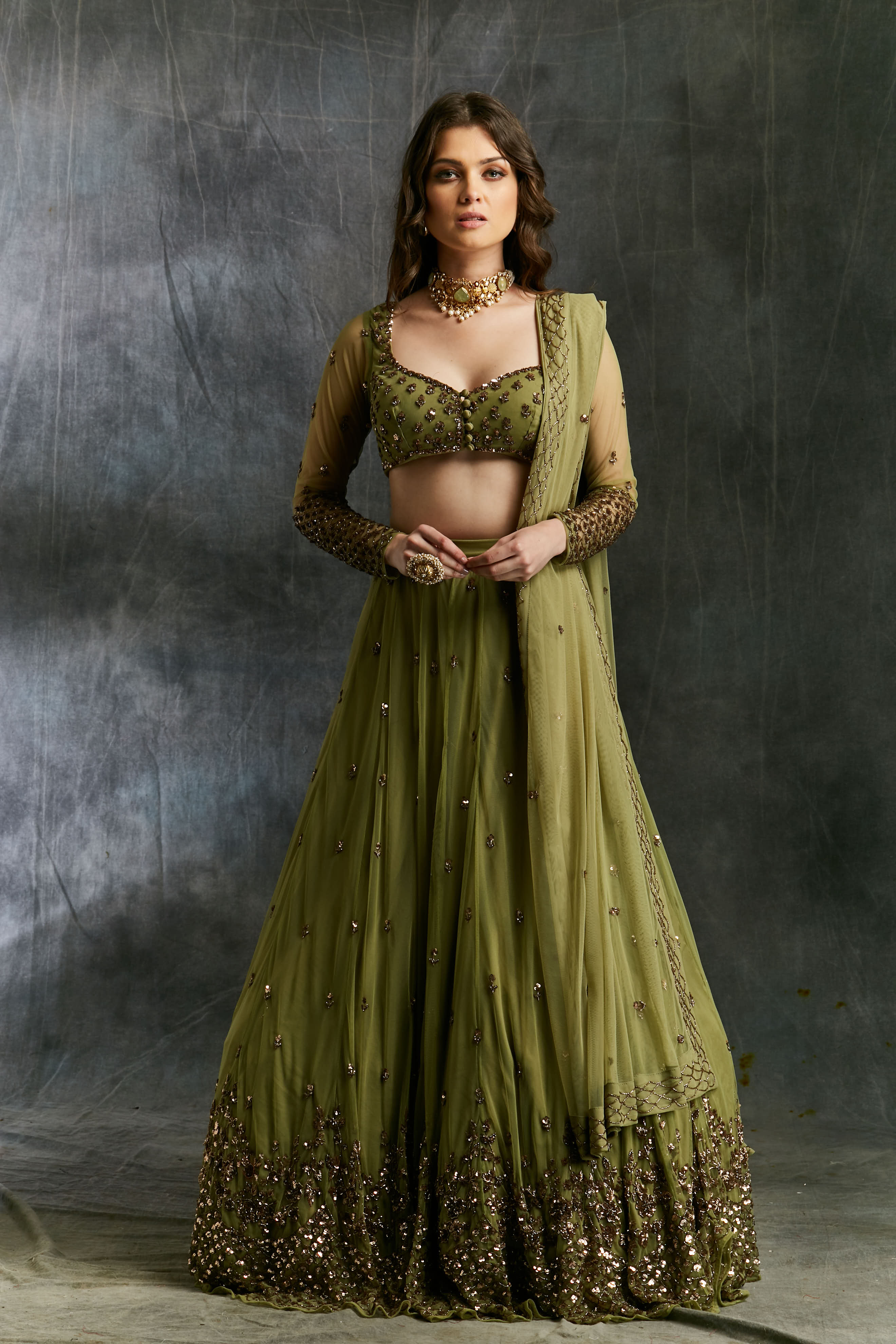Olive Green Lehenga Set