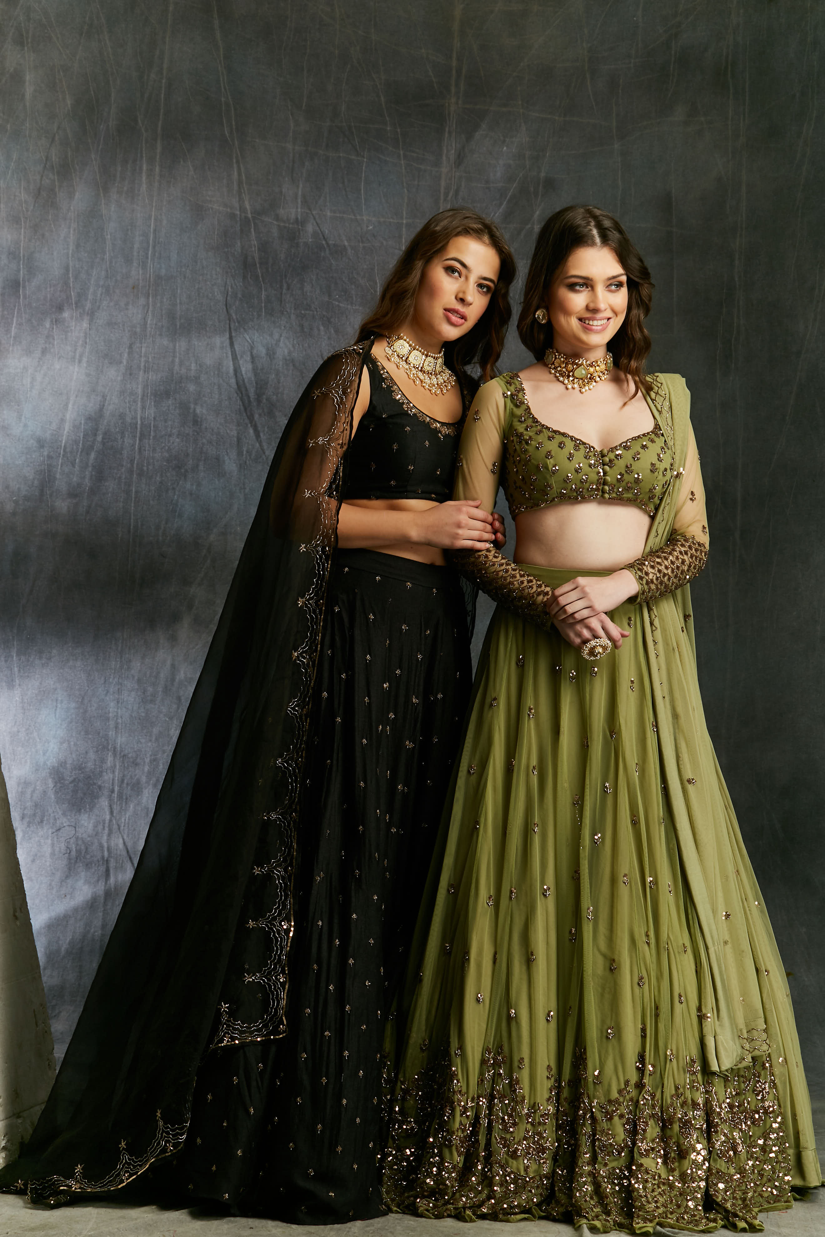 Black Silk Lehenga With Antique Work