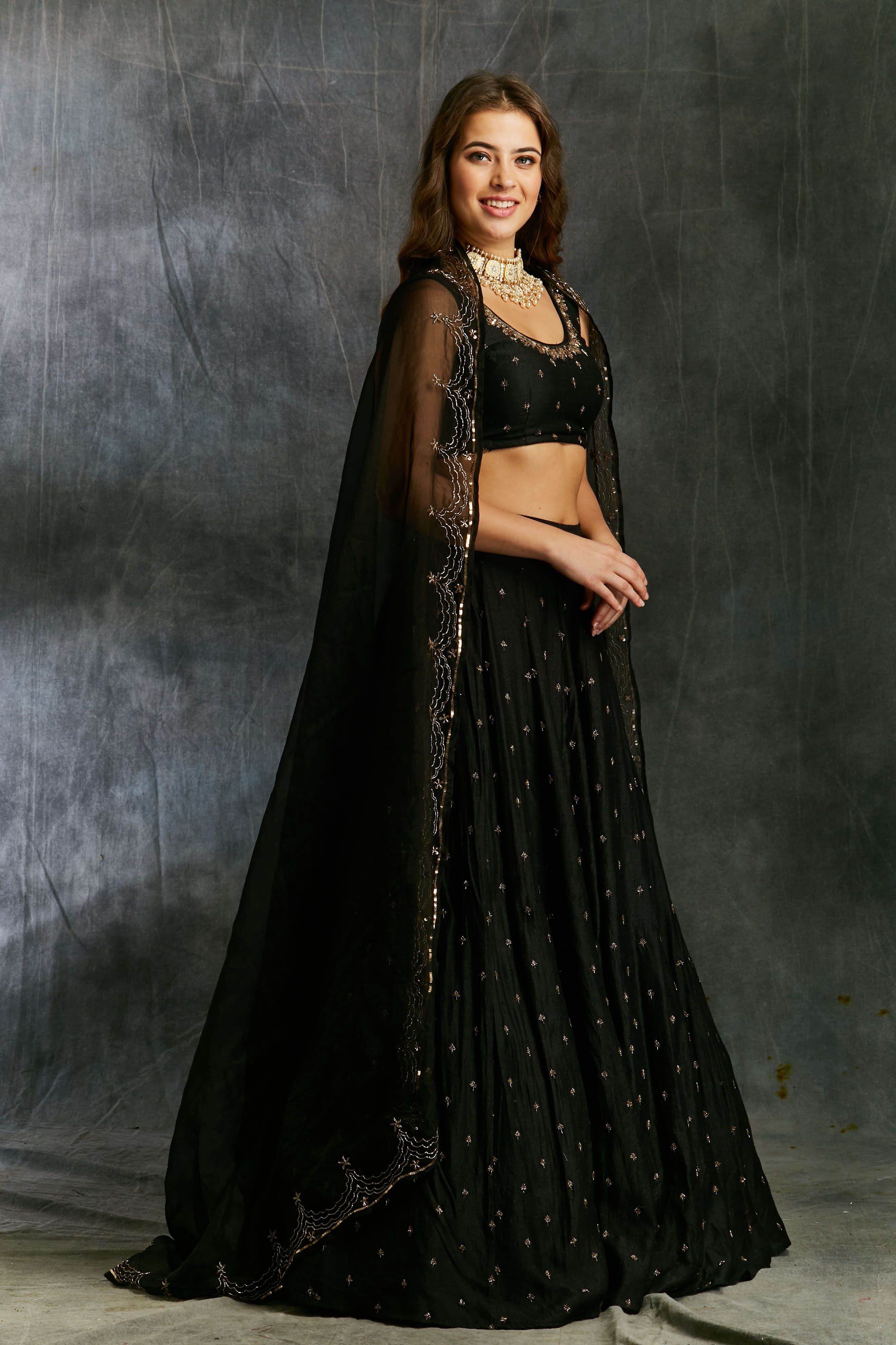 Black Silk Lehenga With Antique Work