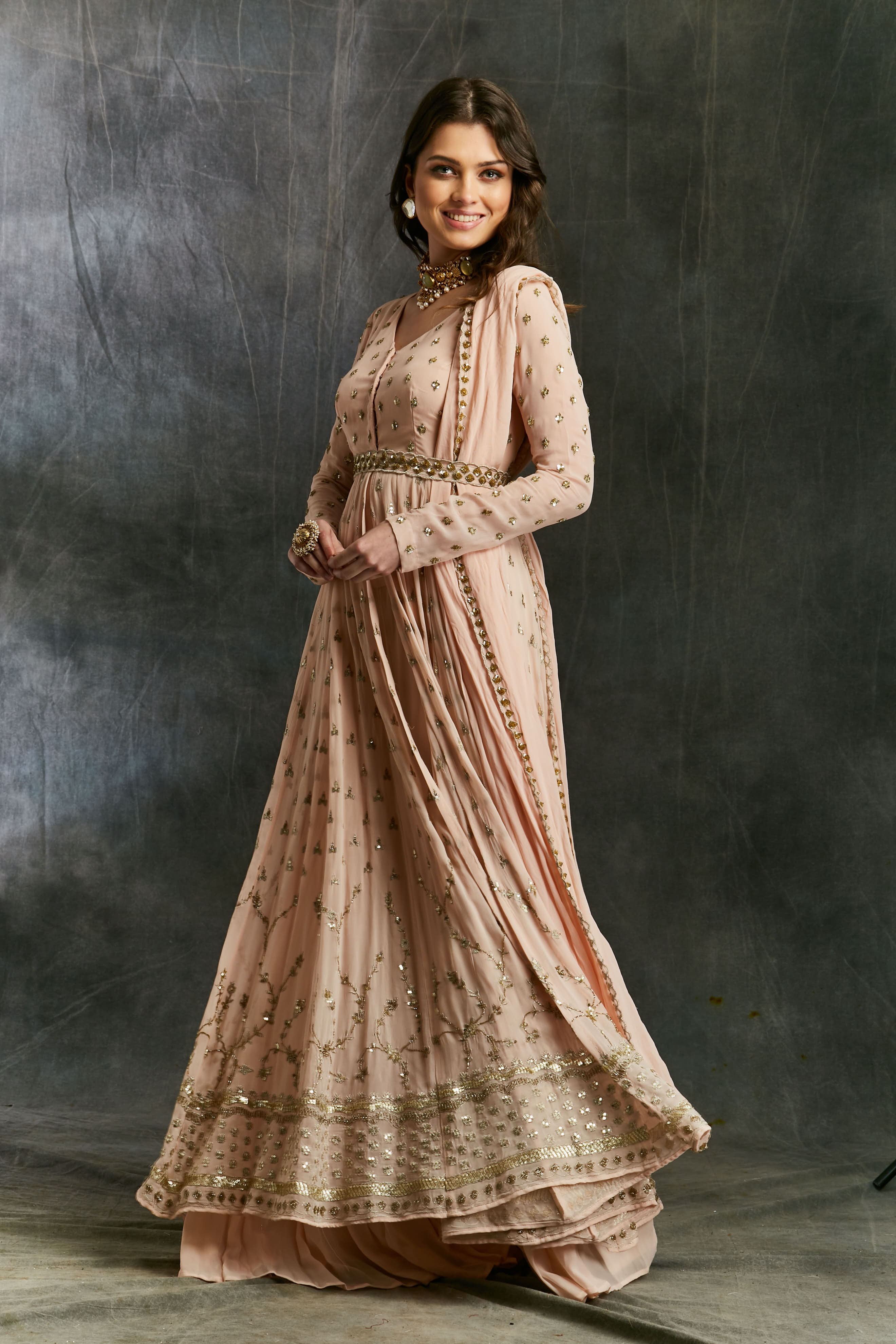 Pink Georgette Front Open Jacket Set