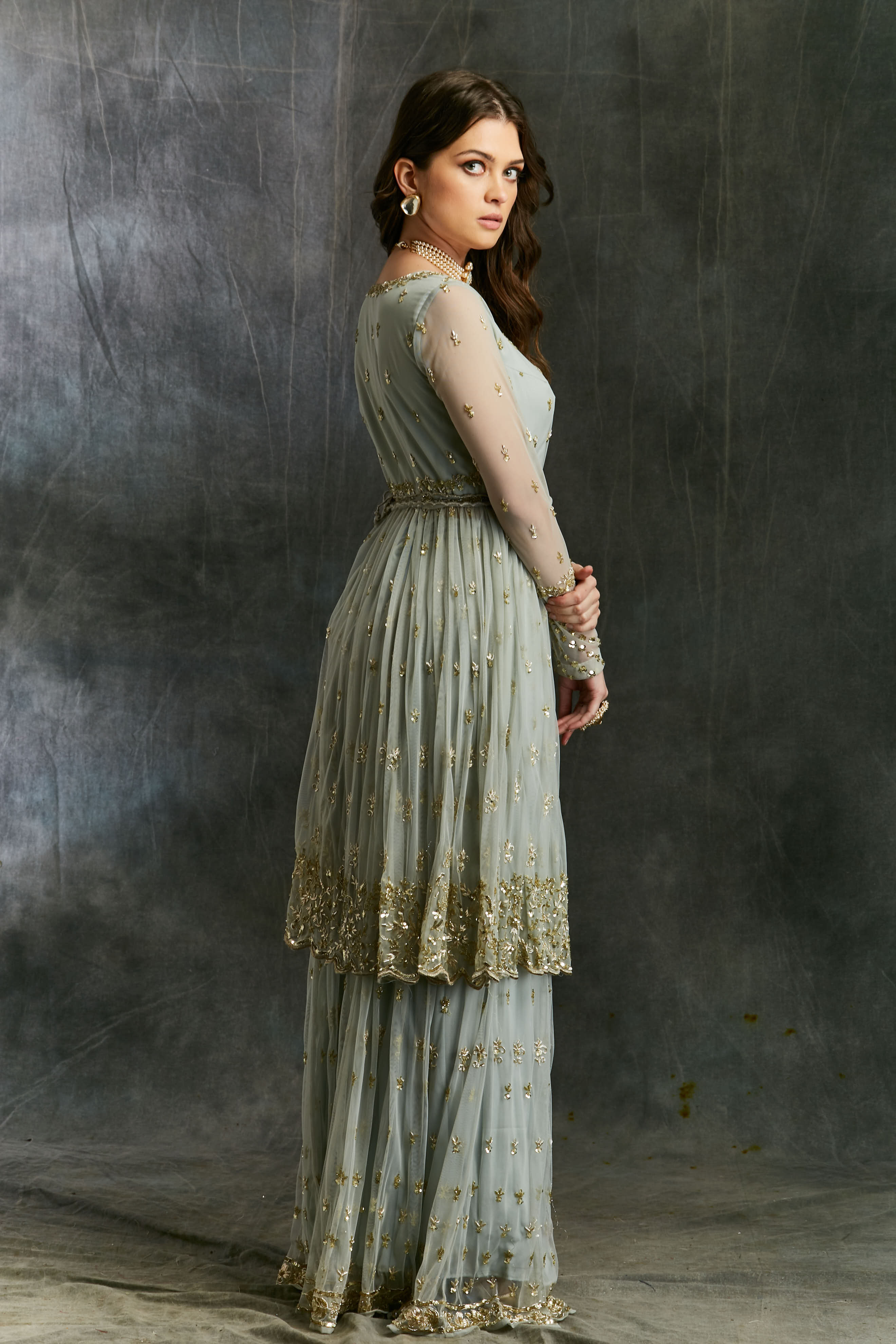 Sky Blue Flare Jacket With Sharara