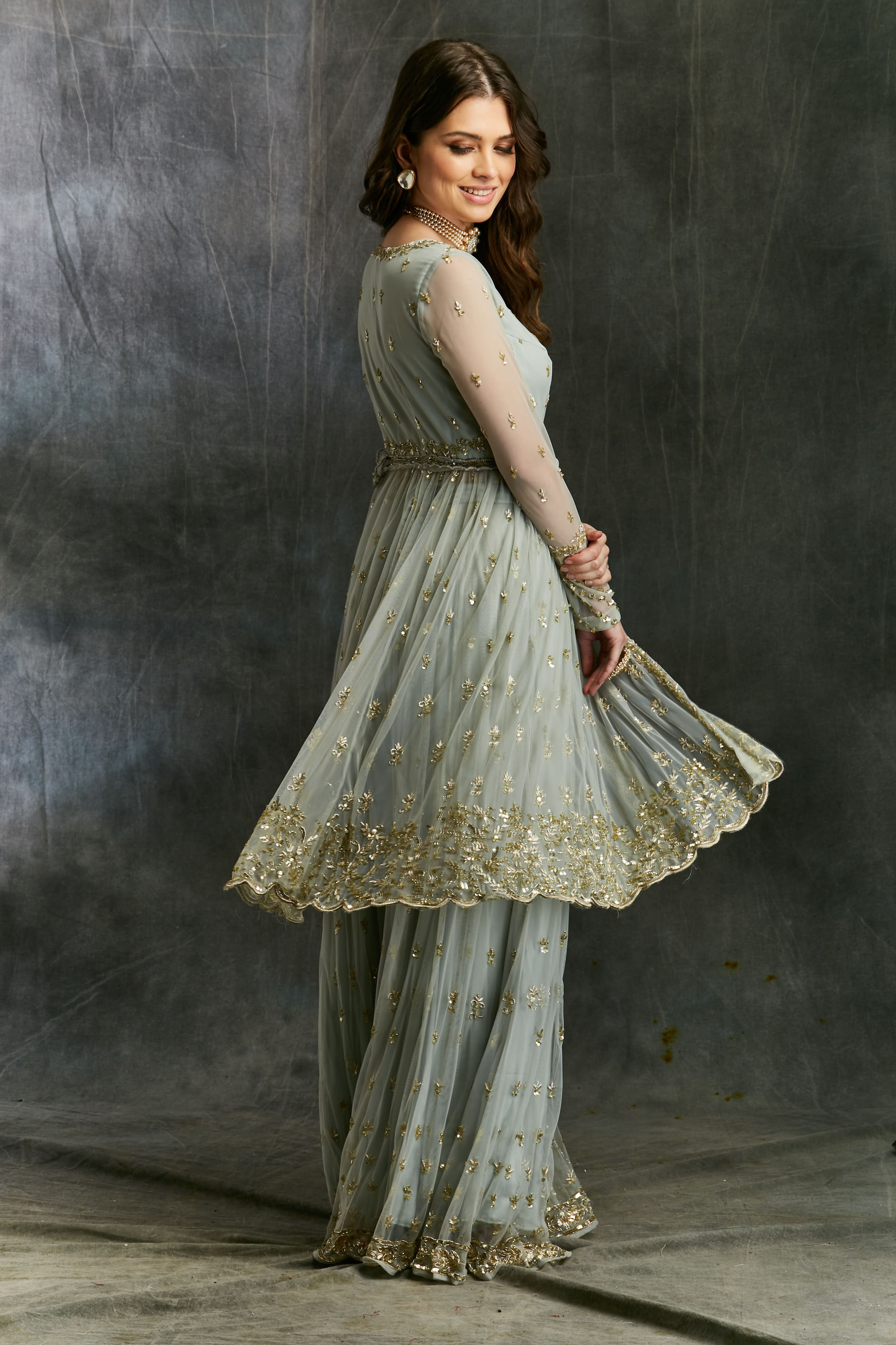 Sky Blue Flare Jacket With Sharara