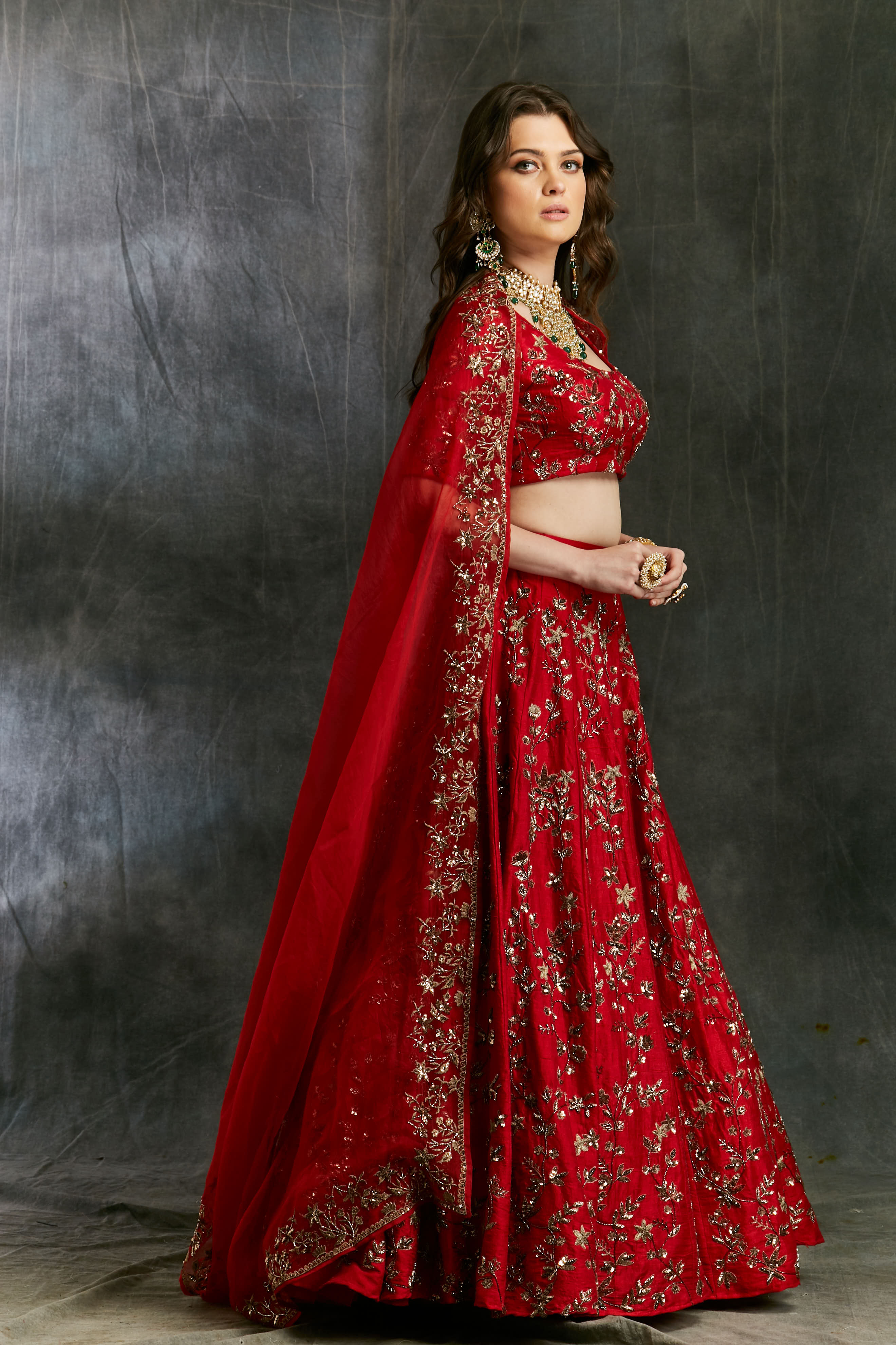 Red Floral Jaal Zari Lehenga