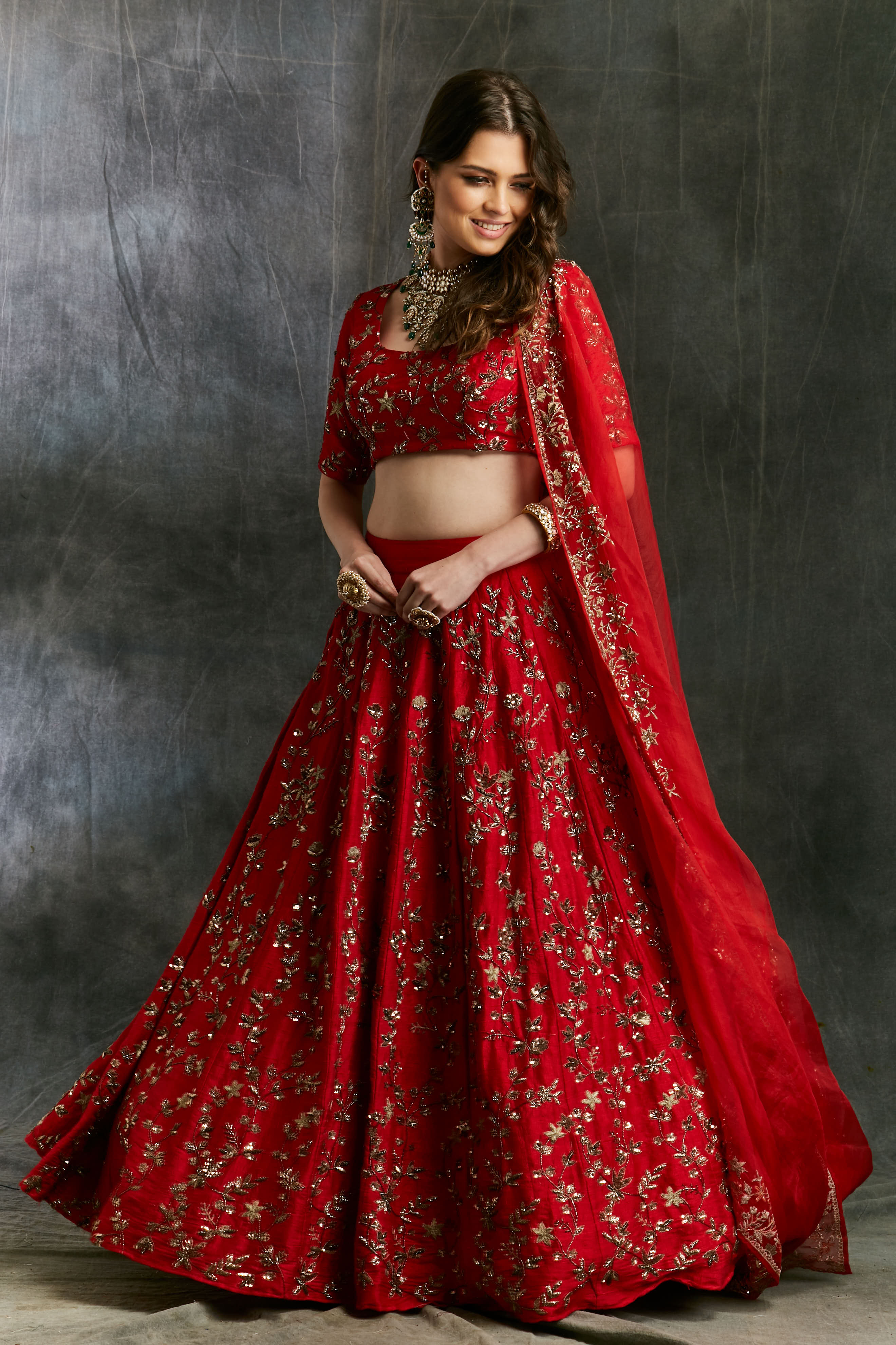 Red Floral Jaal Zari Lehenga