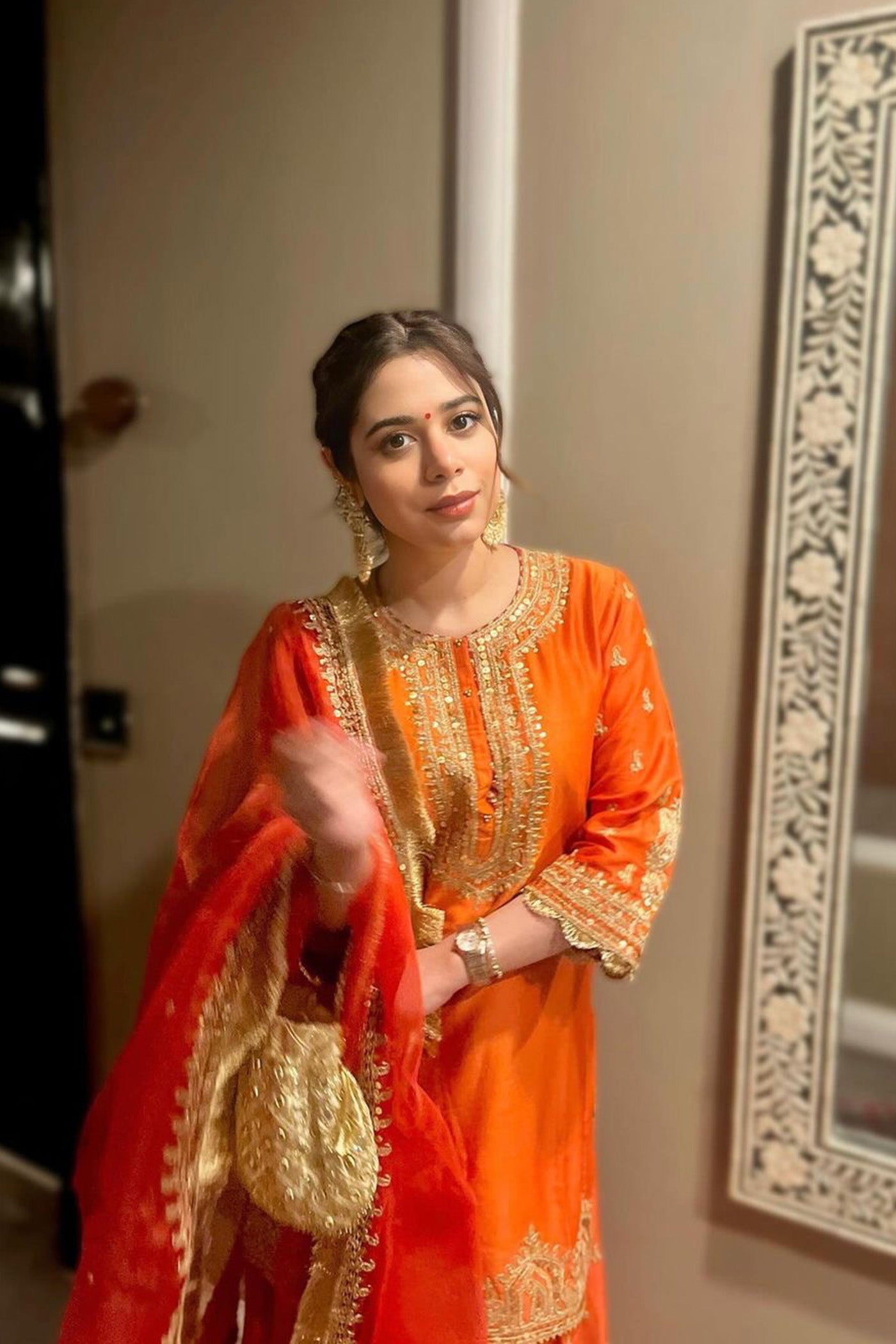 Tarini Bhatia In MISHIKA - BURNT ORANGE KURTA WITH SHARARA AND DUPATTA