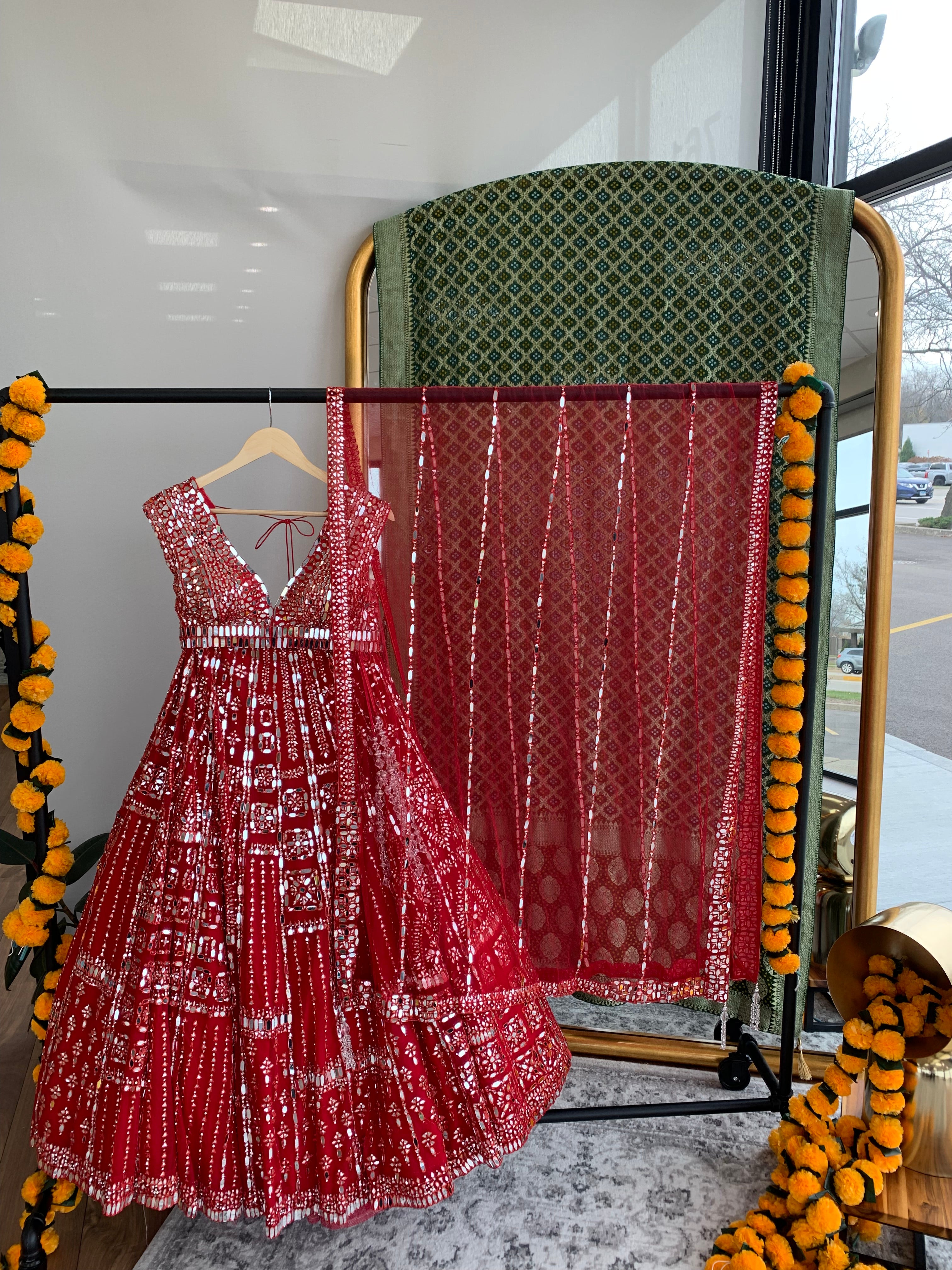 Ruhi Red Mirror Work Lehenga