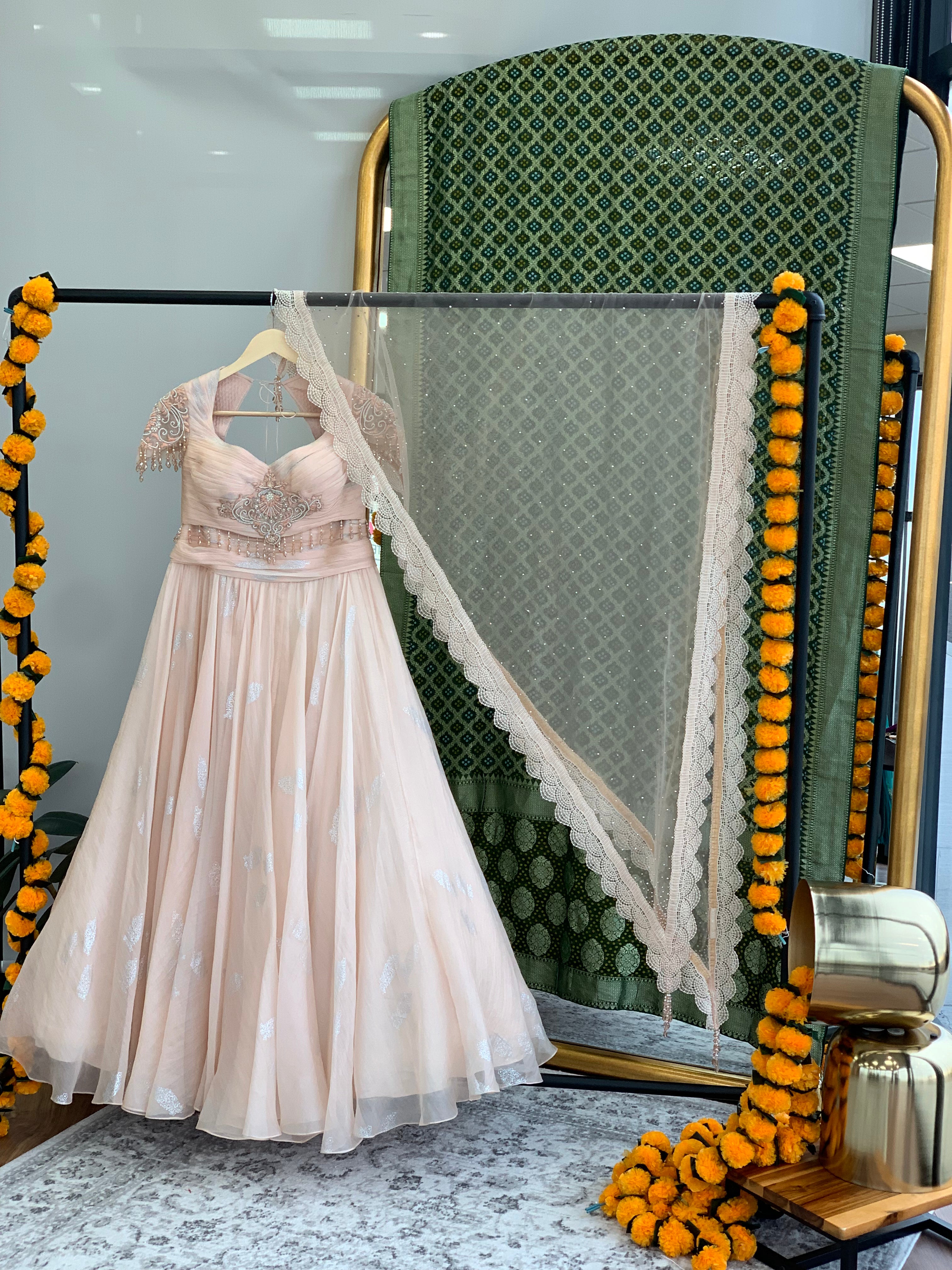 Peach Lehenga Blouse and Veil