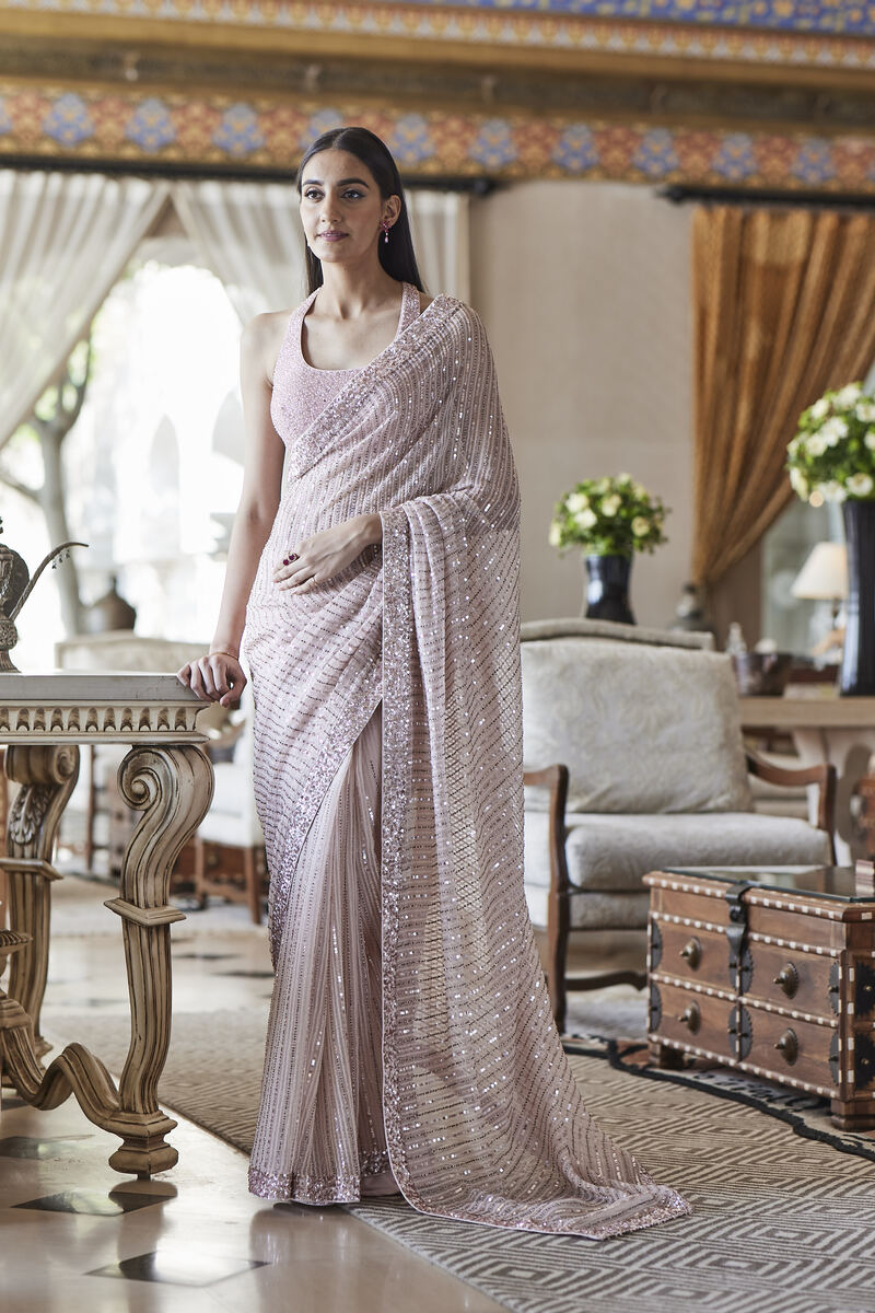 Blush Crystal and Sequence Saree