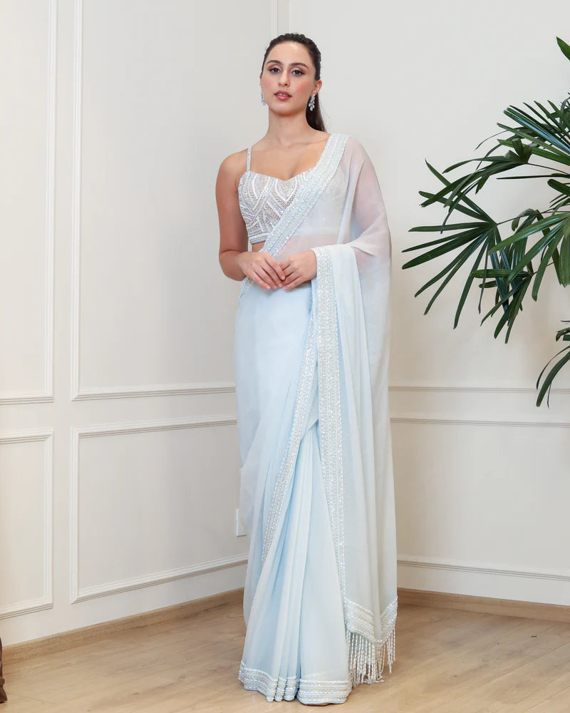 Ether Frosted Blue Saree