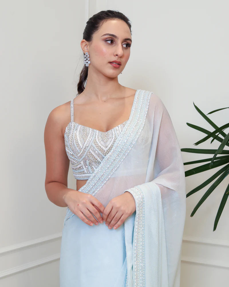 Ether Frosted Blue Saree