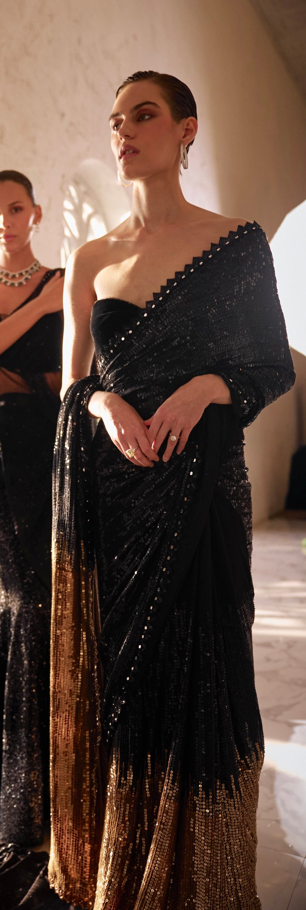 Black ro gold sequins saree