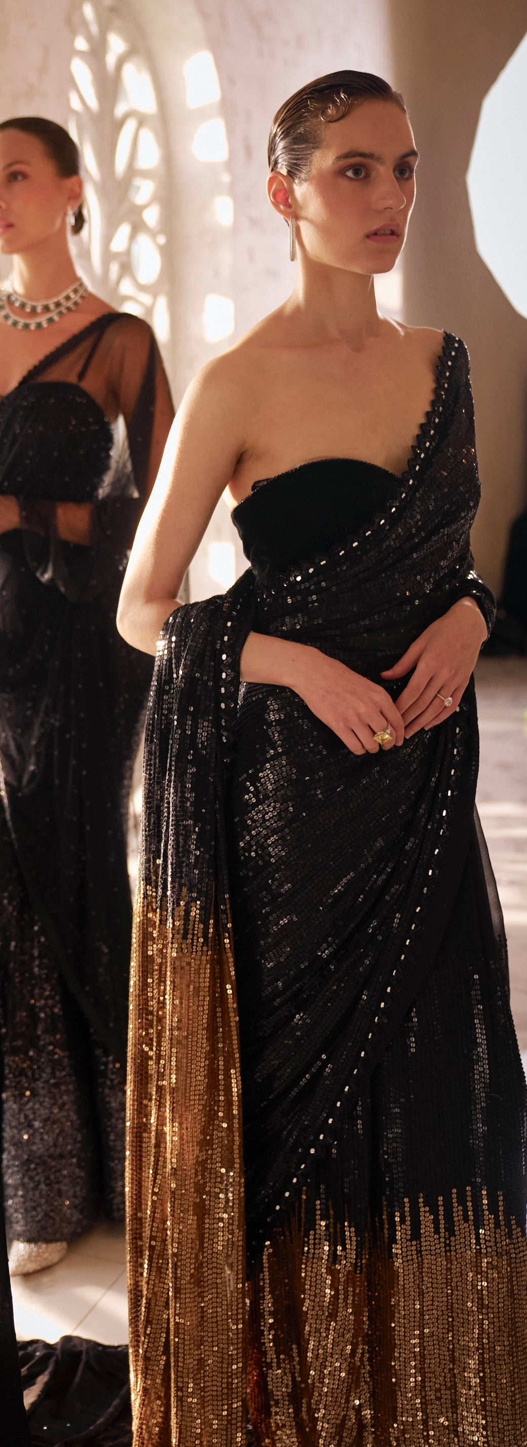 Black ro gold sequins saree
