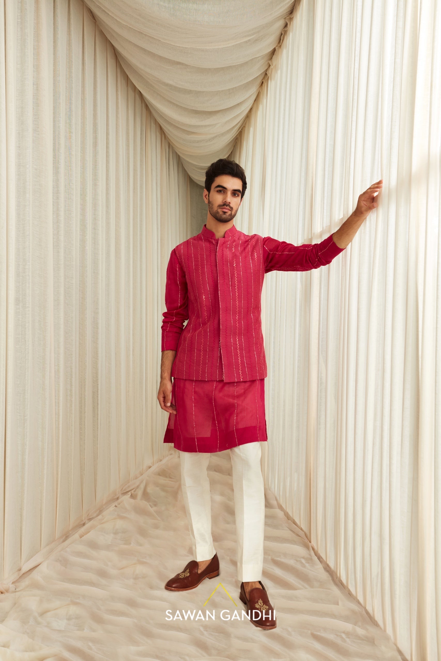 Hot pink Nehru set
