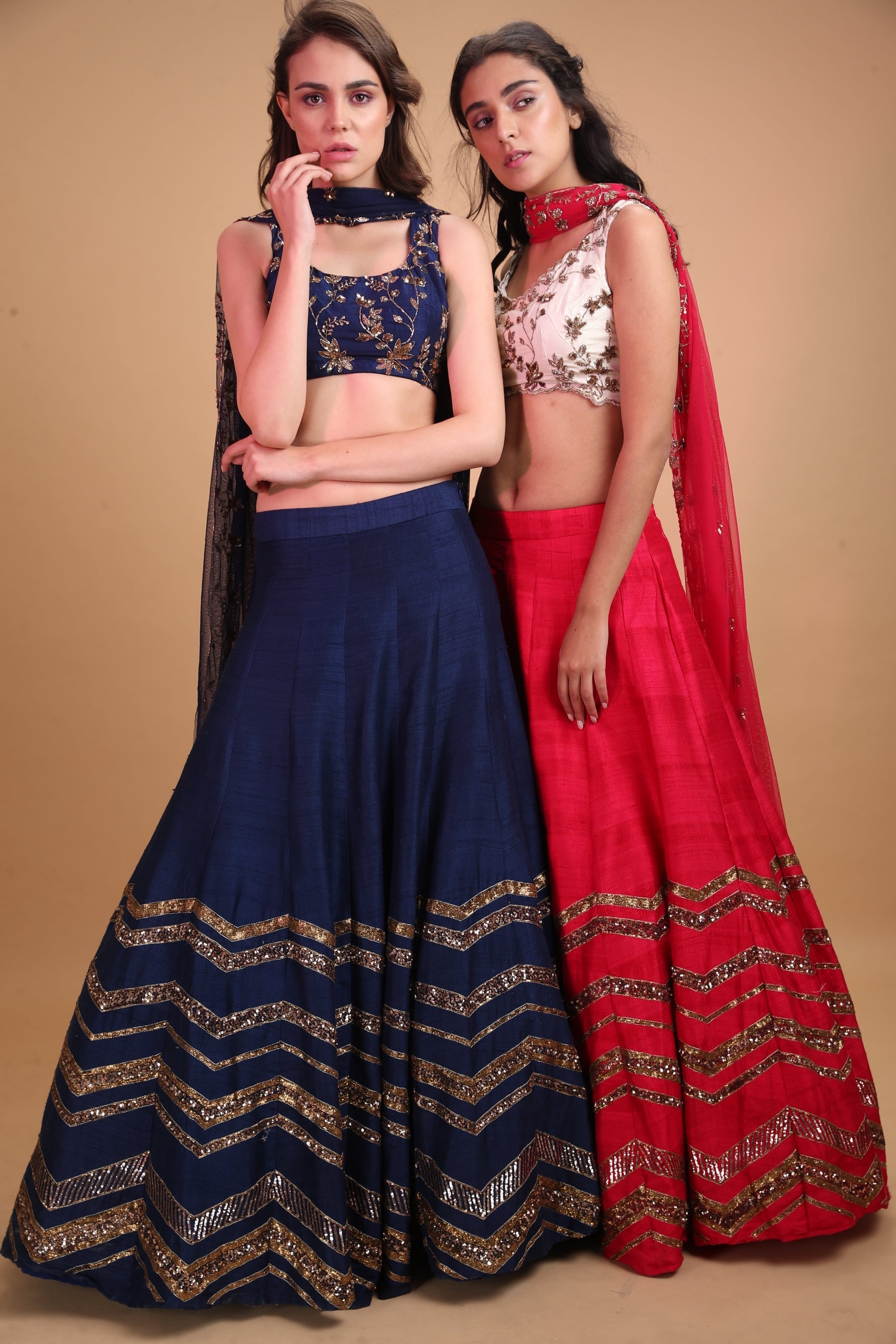 Dark Blue Geometrical Zari Lehenga