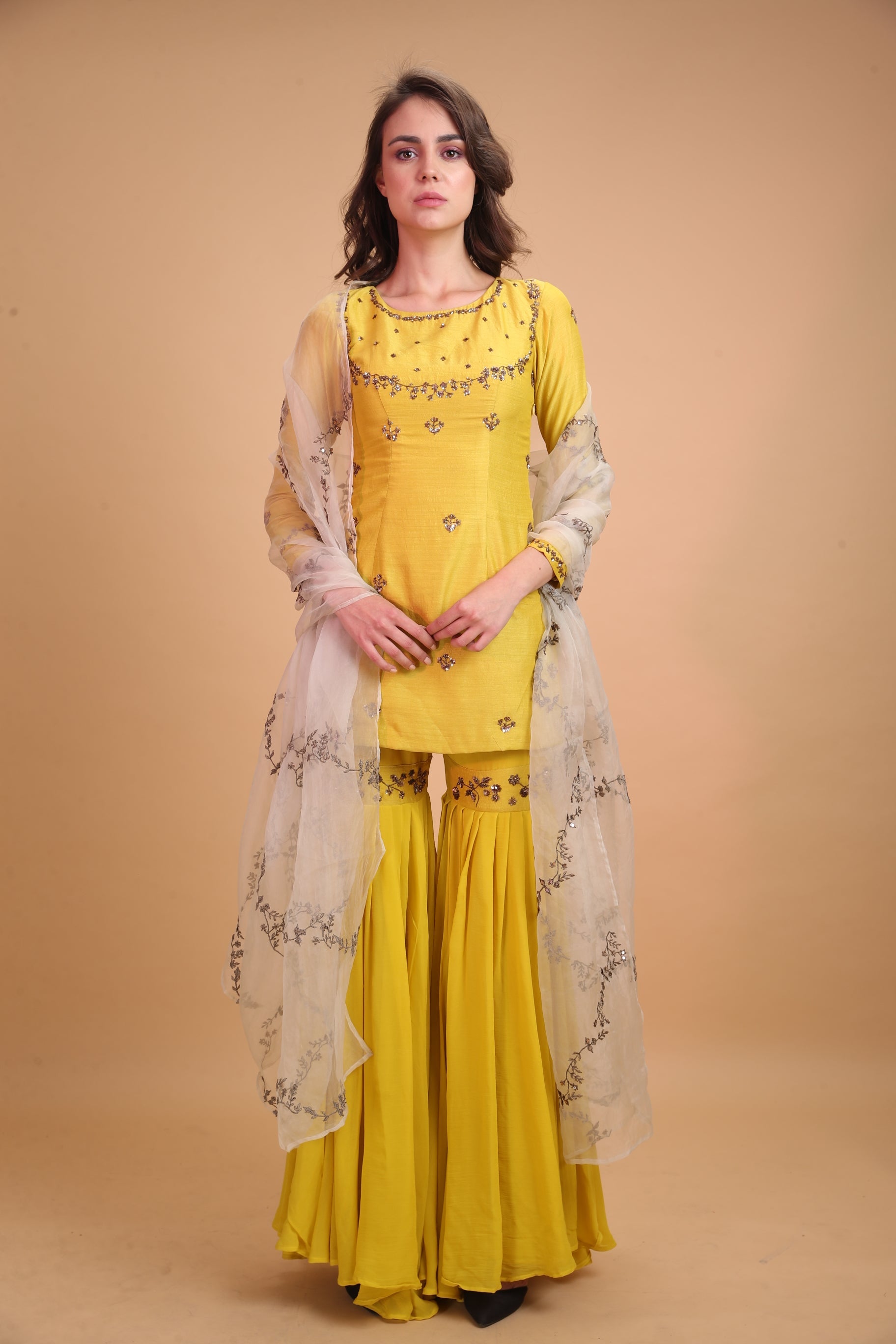 Yellow Mustard Kurta With Garara