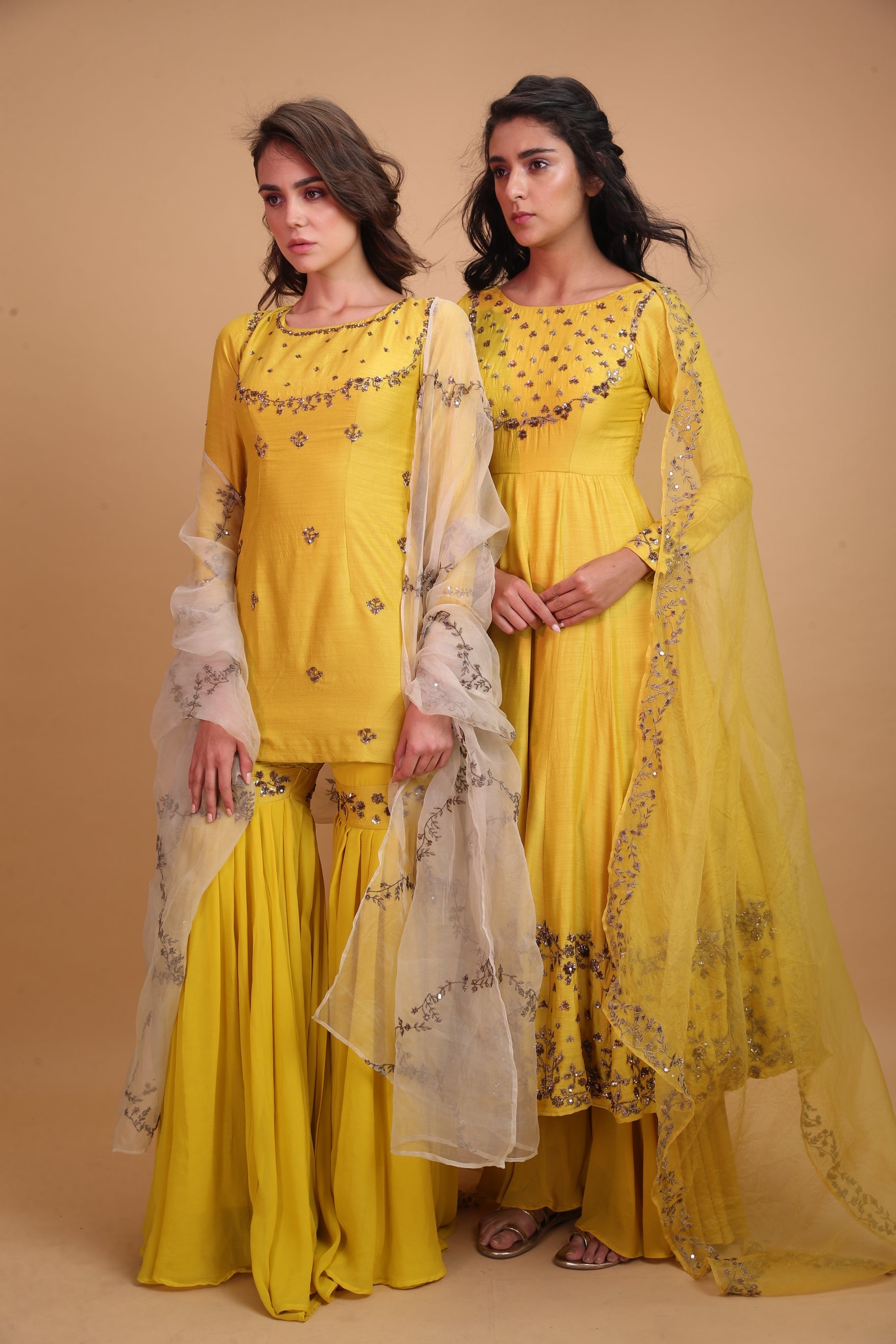 Yellow Mustard Anarkali With Yellow Dupatta
